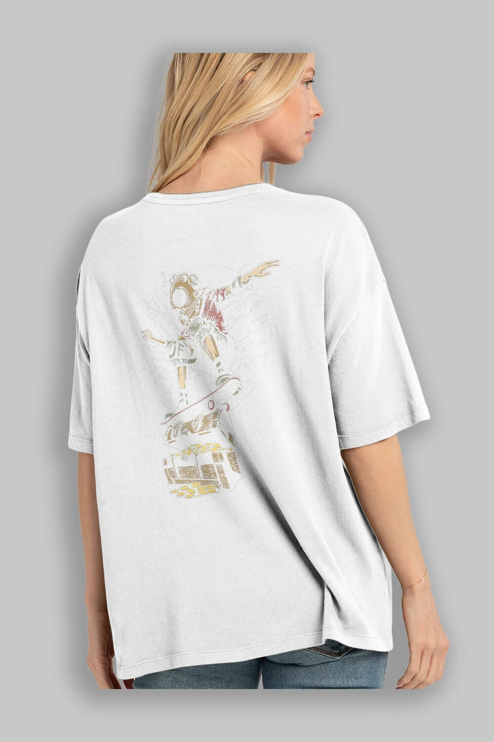 Diver Skater Treasure Arka Baskılı Oversize t-shirt Erkek Kadın Unisex %100 Pamuk
