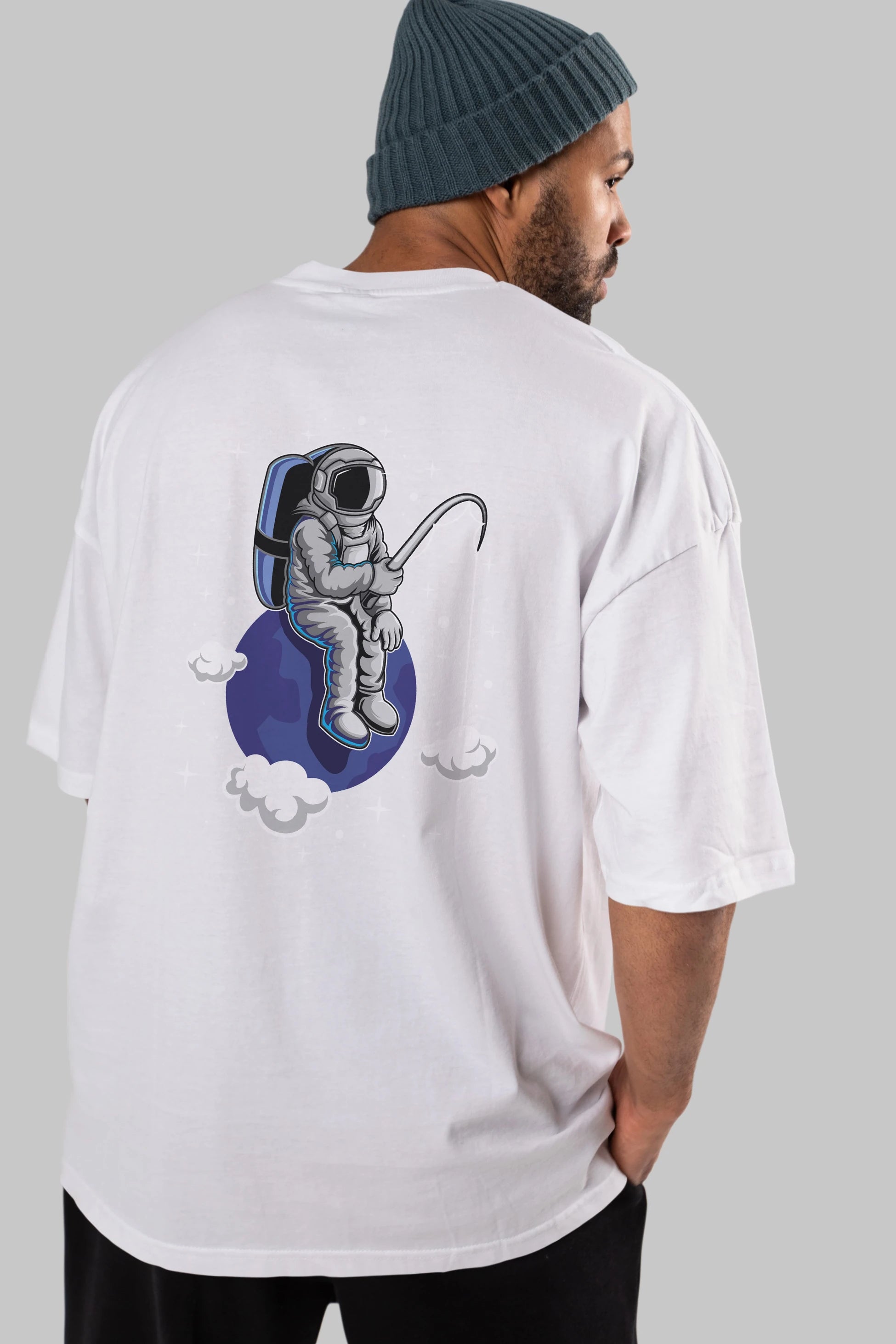 Astronaut Fishing (2) Arka Baskılı Oversize t-shirt Erkek Kadın Unisex
