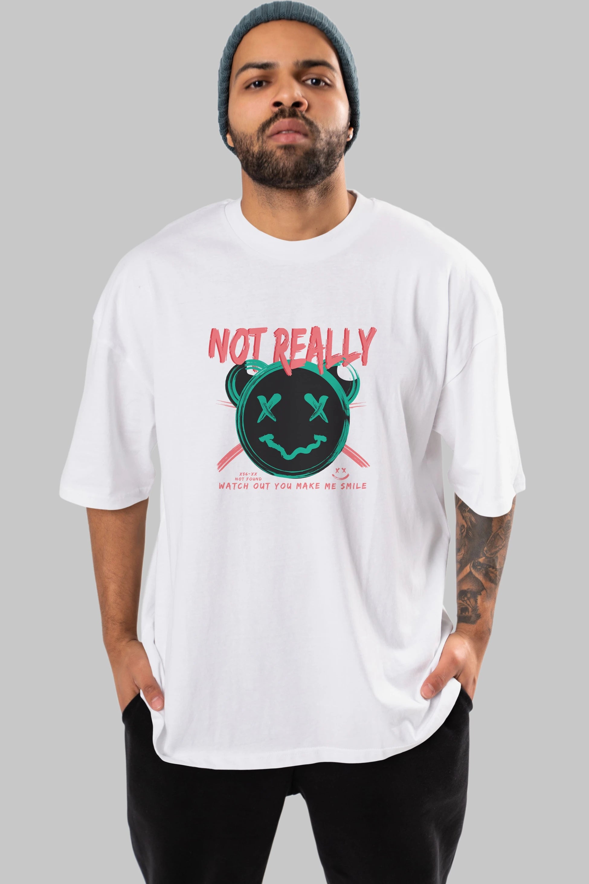 Not Really Bear Ön Baskılı Oversize t-shirt Erkek Kadın Unisex
