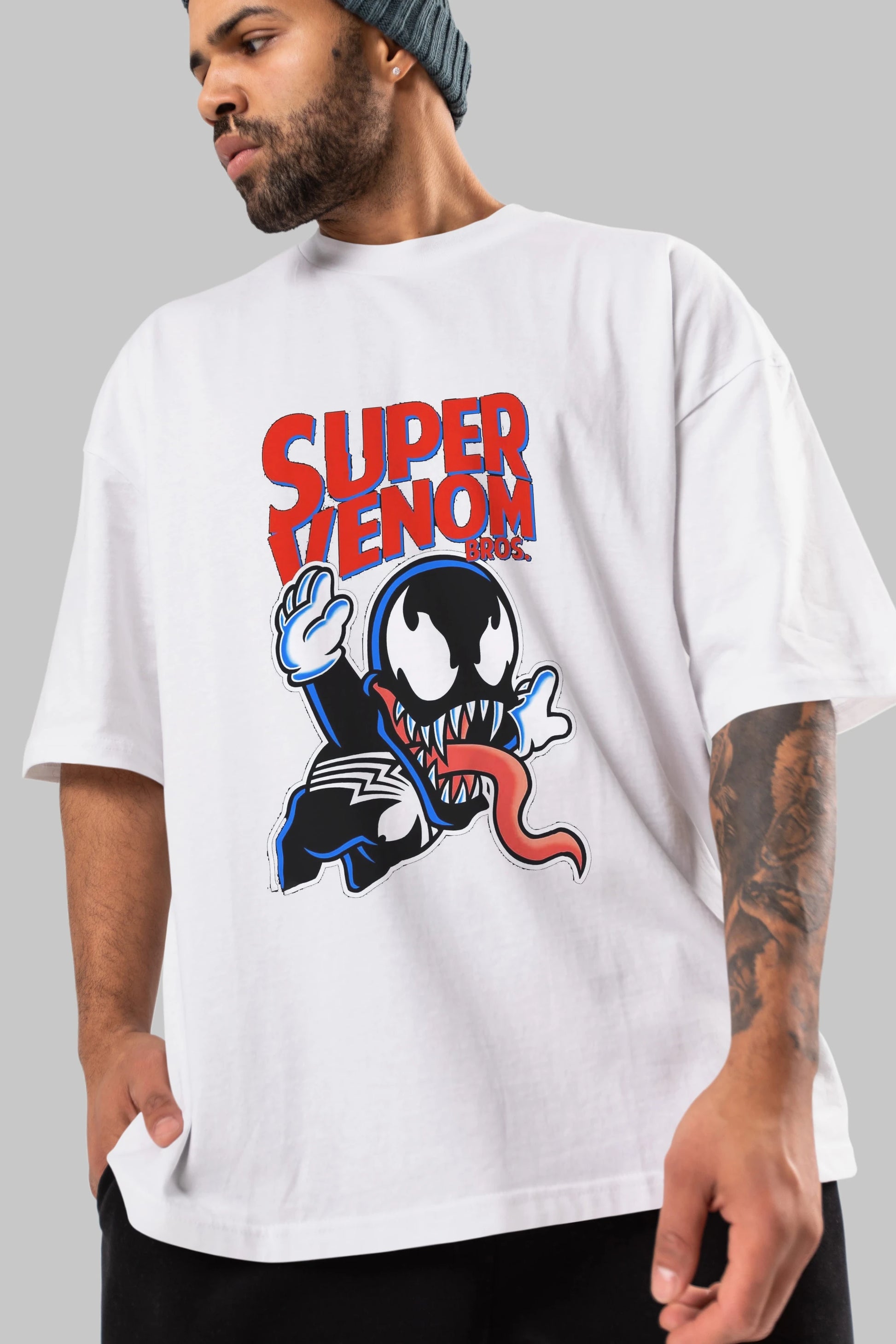 Super Venom Ön Baskılı Oversize t-shirt Erkek Kadın Unisex %100 Pamuk Bisiklet Yaka tişort