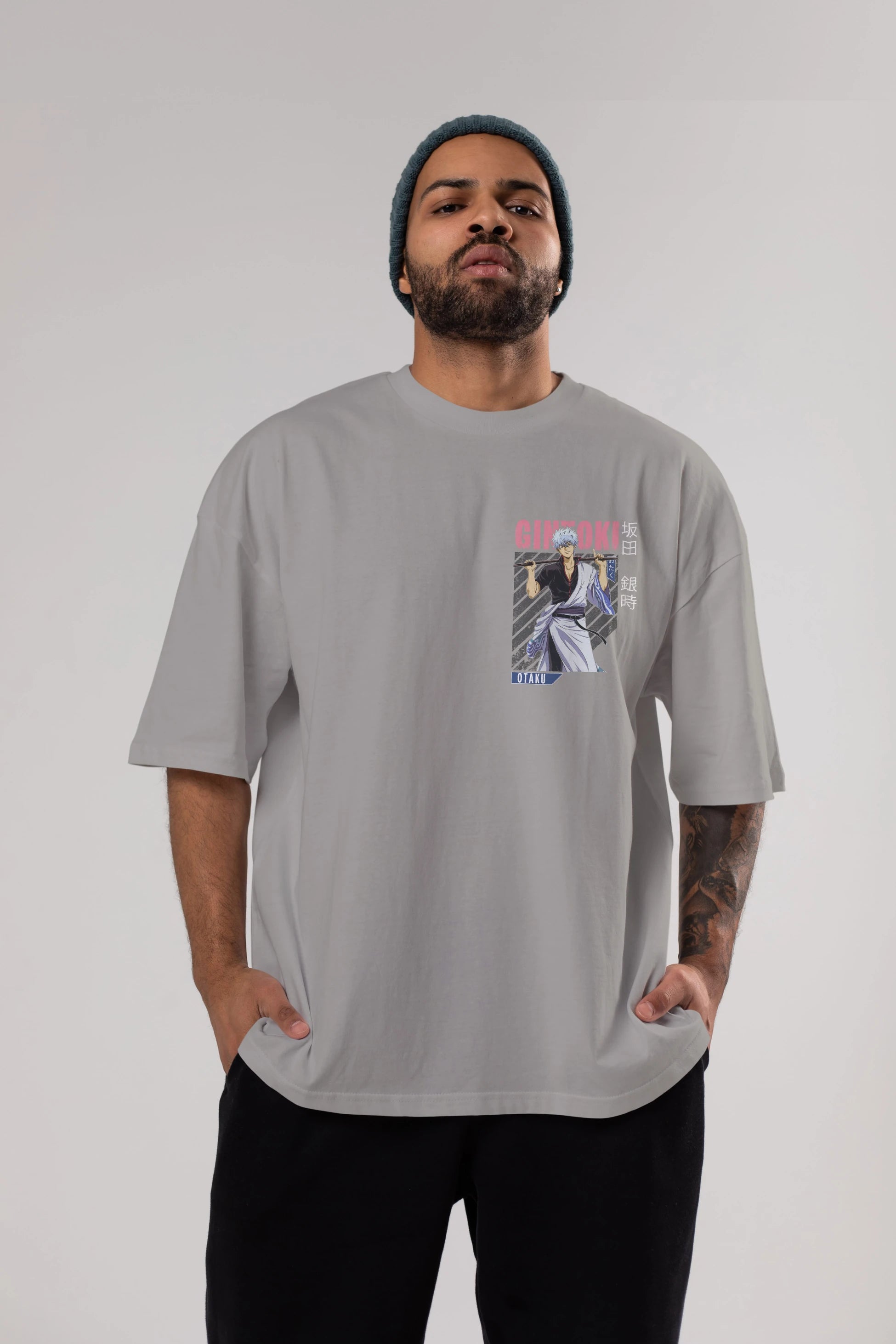 Gintoki Sakata GINTAMA 3 Ön Sol Baskılı Oversize t-shirt Erkek Kadın Unisex %100 Pamuk Bisiklet Yaka tişort