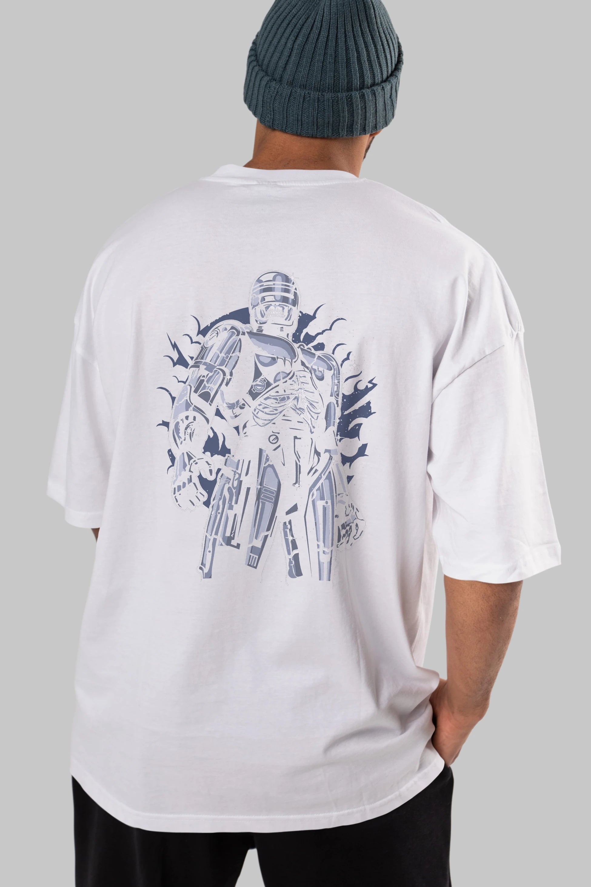 Roboskull Arka Baskılı Oversize t-shirt Erkek Kadın Unisex %100 Pamuk