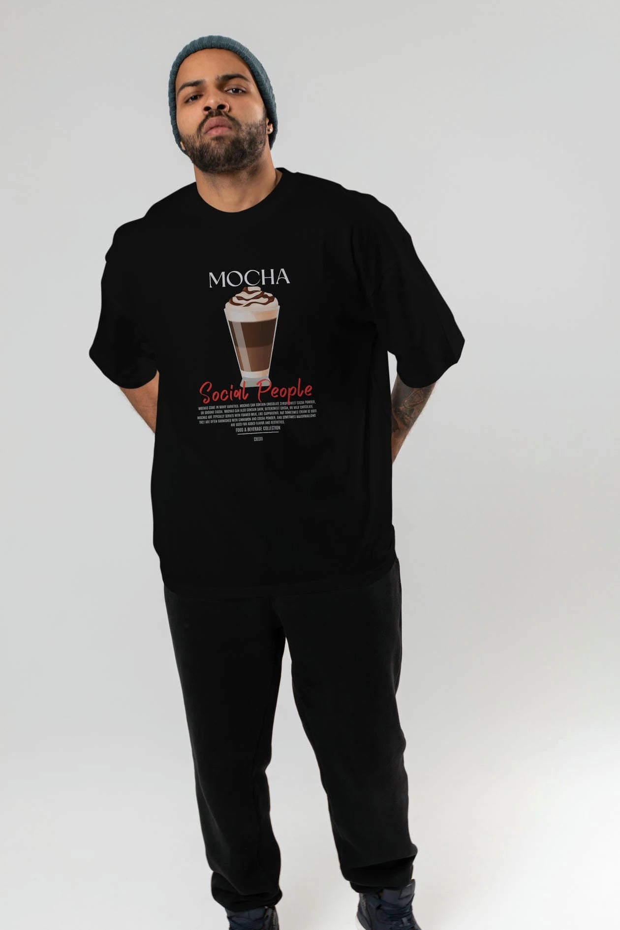 Mocha Kokteyl Serisi ön Baskılı Oversize t-shirt Erkek Kadın %100 Pamuk Bisiklet Yaka tişort