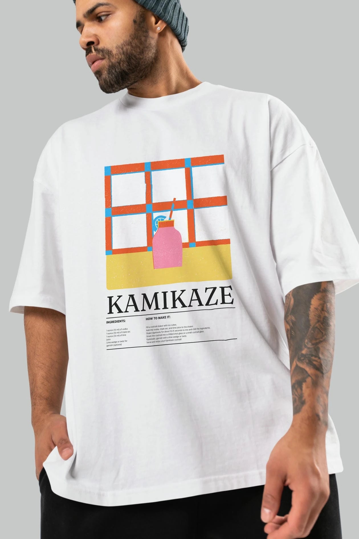 Kamikaze Kokteyl Ön Baskılı Oversize t-shirt Erkek Kadın %100 Pamuk Bisiklet Yaka tişort