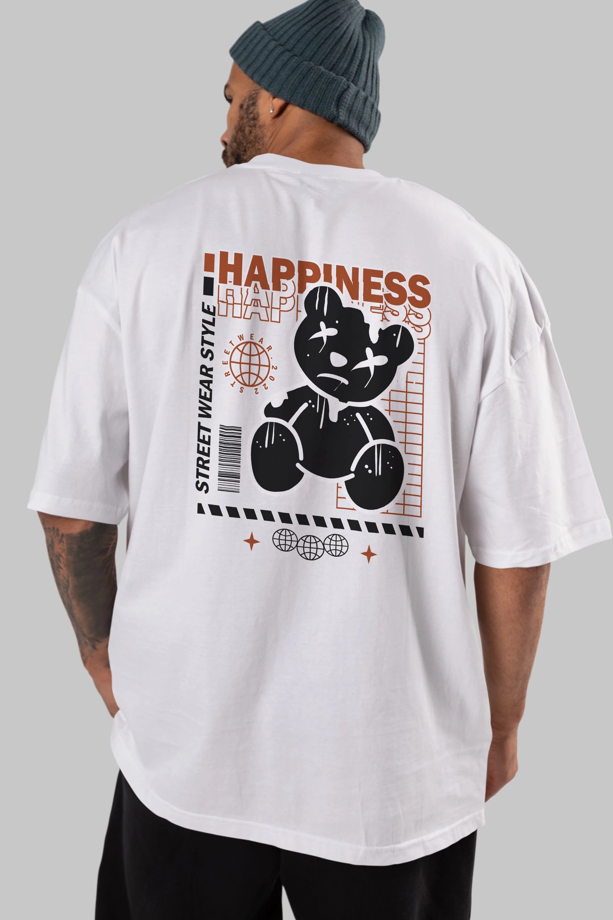 Happiness Bear 2 Arka Baskılı Oversize t-shirt Erkek Kadın Unisex