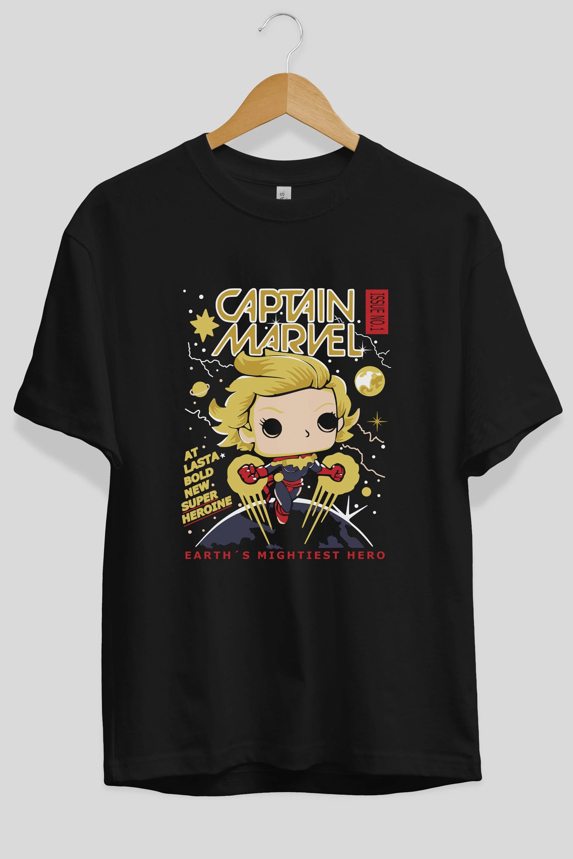 Captain Marvel Ön Baskılı Oversize t-shirt Erkek Kadın Unisex %100 Pamuk Bisiklet Yaka tişort