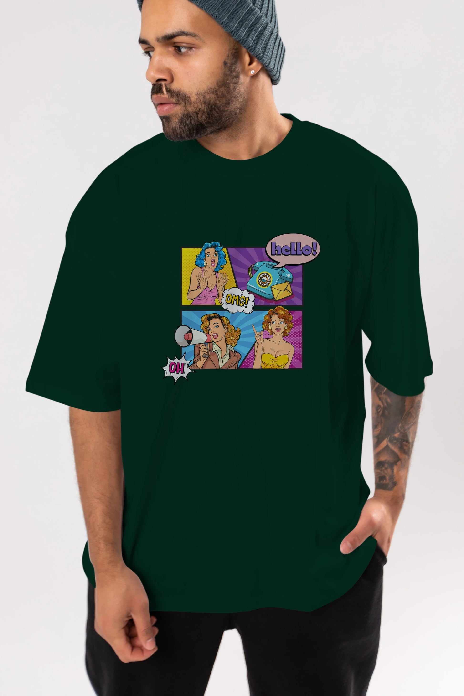 Hello OMG Ön Baskılı Oversize t-shirt Erkek Kadın Unisex