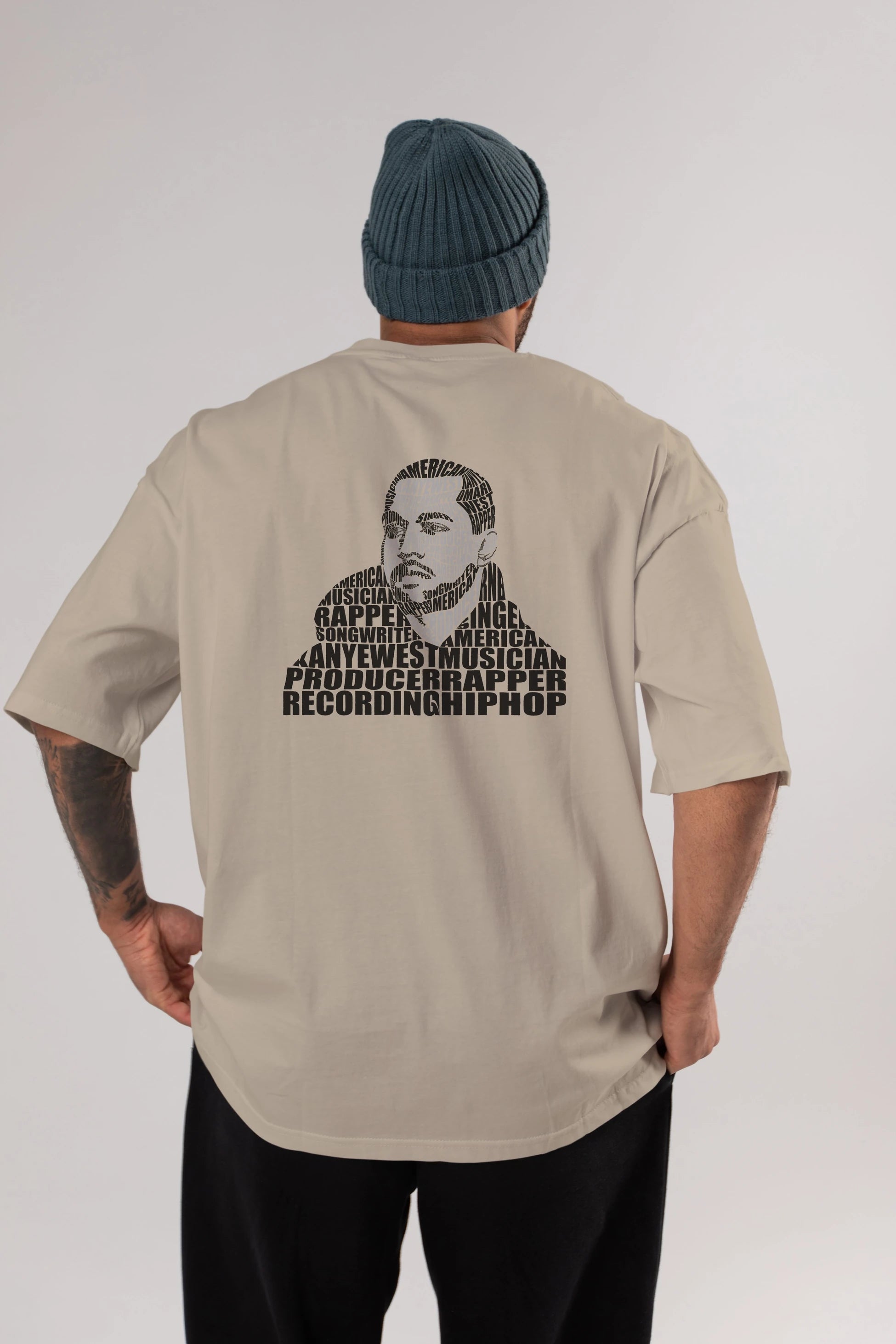 Kanye West Calligram Arka Baskılı Oversize t-shirt %100 pamuk Erkek Kadın Unisex
