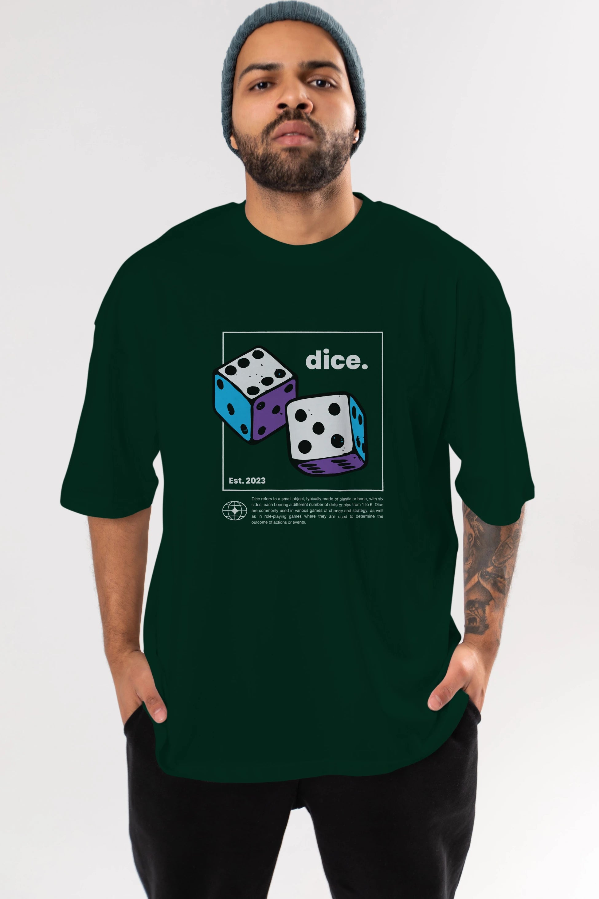 Dice Yazılı Ön Baskılı Oversize t-shirt Erkek Kadın Unisex