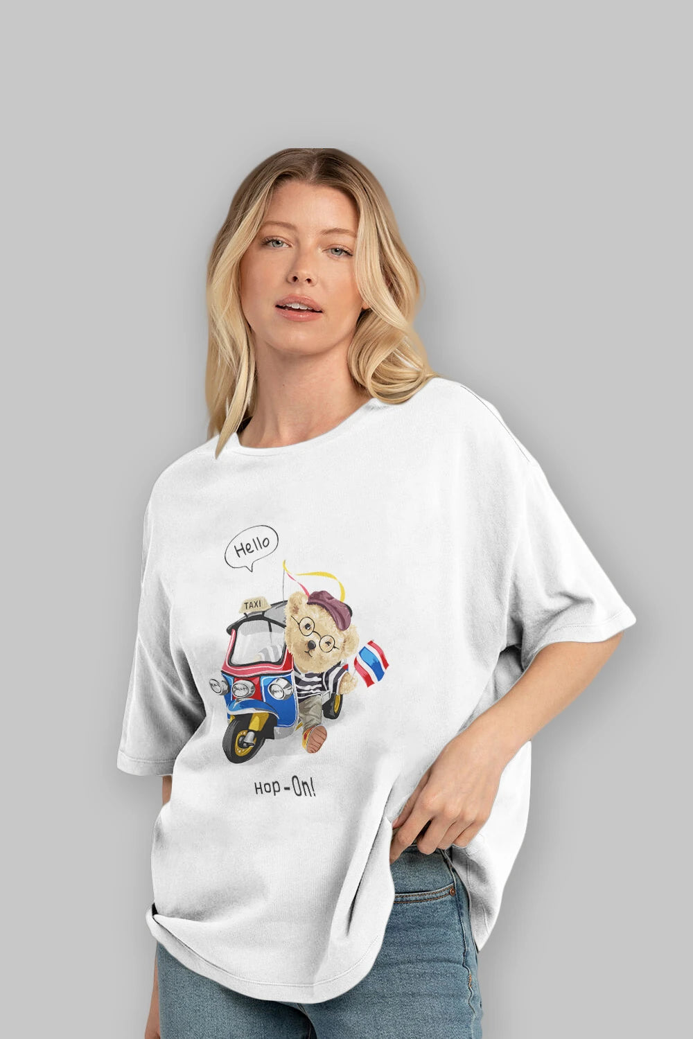 Teddy Bear Hop-On Ön Baskılı Oversize t-shirt Erkek Kadın Unisex %100 Pamuk