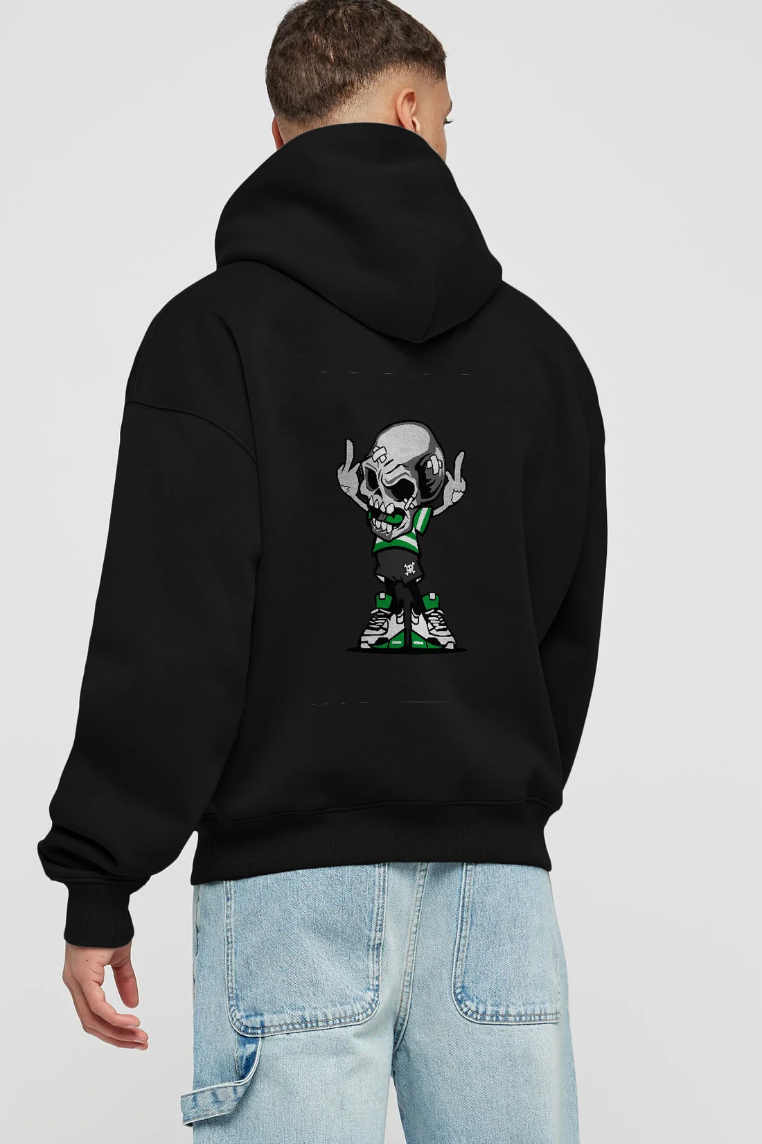 Skull F Hand Arka Baskılı Hoodie Oversize Kapüşonlu Sweatshirt Erkek Kadın Unisex