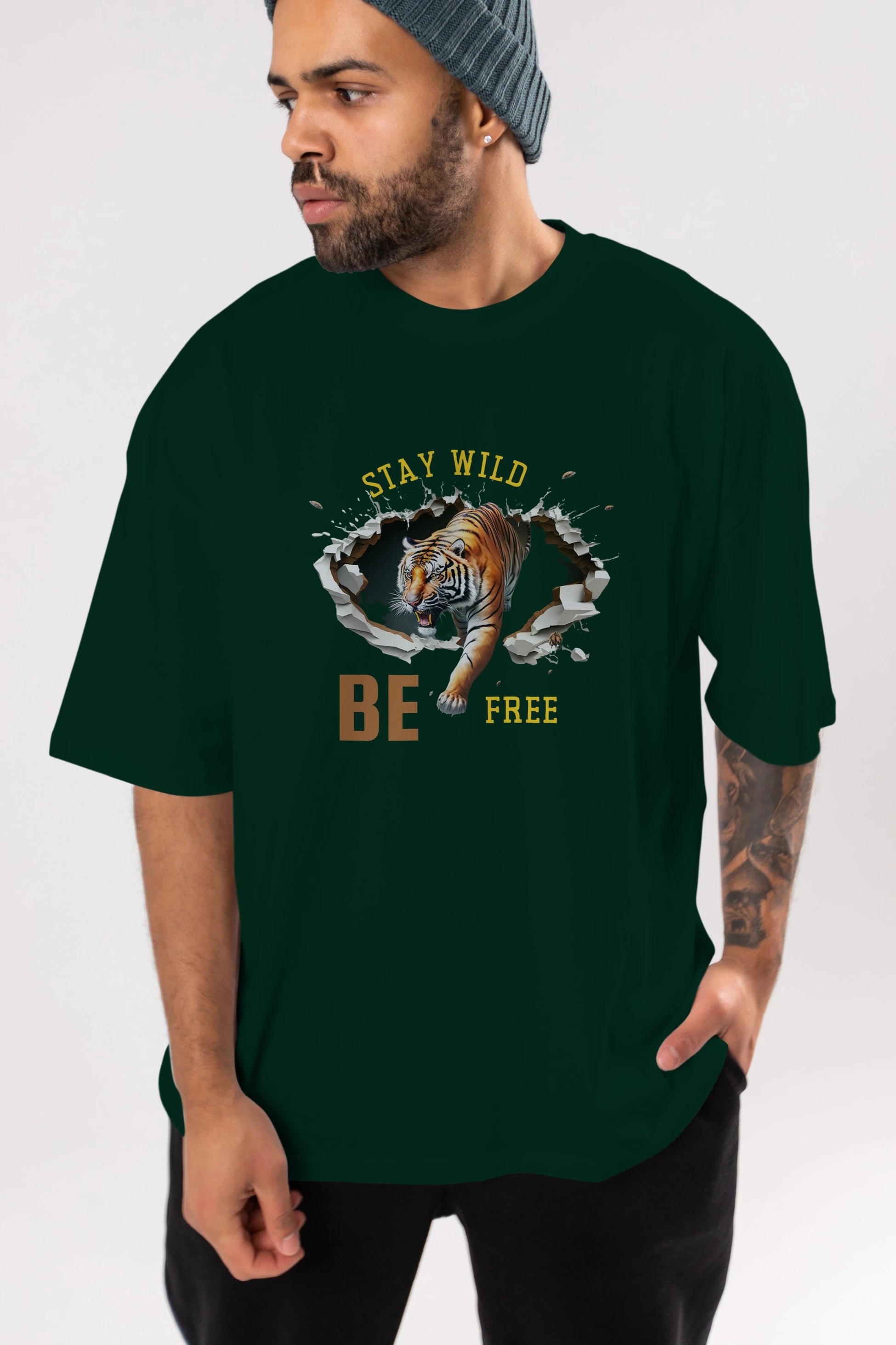Stay Wild Be Free Yazılı Ön Baskılı Oversize t-shirt Erkek Kadın Unisex