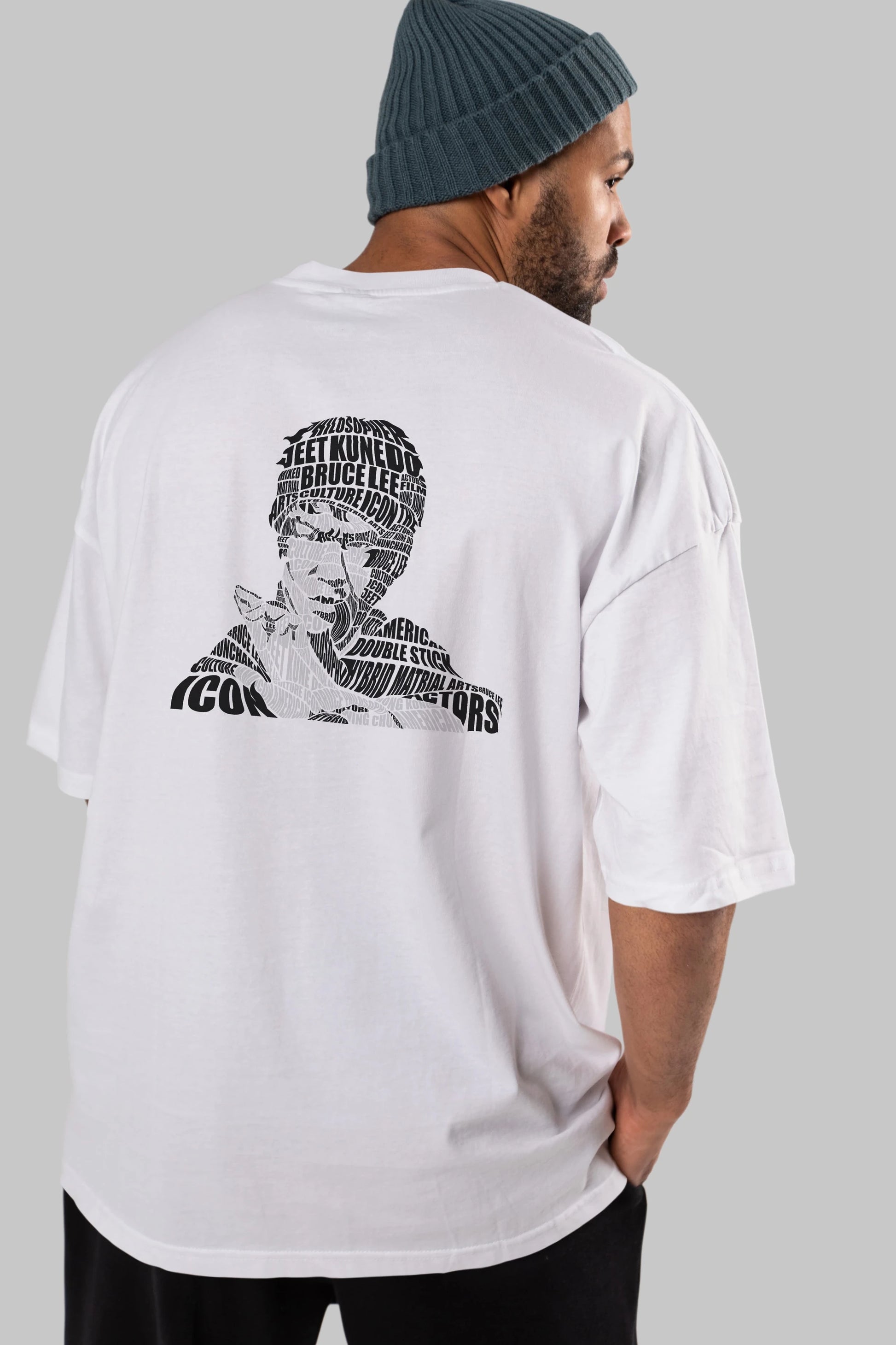 Bruce Lee Calligram Arka Baskılı Oversize t-shirt %100 pamuk Erkek Kadın Unisex