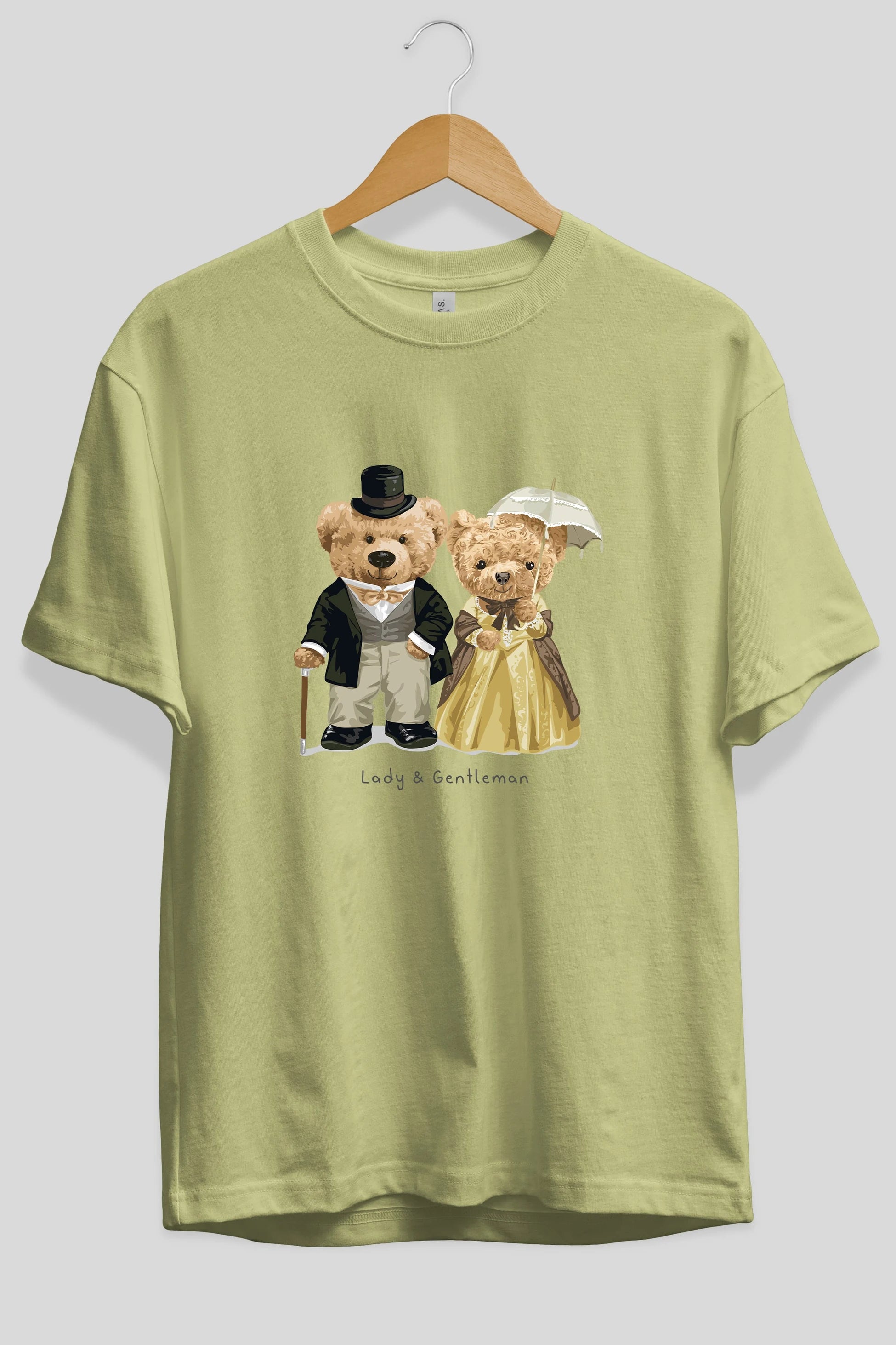 Teddy Bear Couple Ön Baskılı Oversize t-shirt Erkek Kadın Unisex %100 Pamuk
