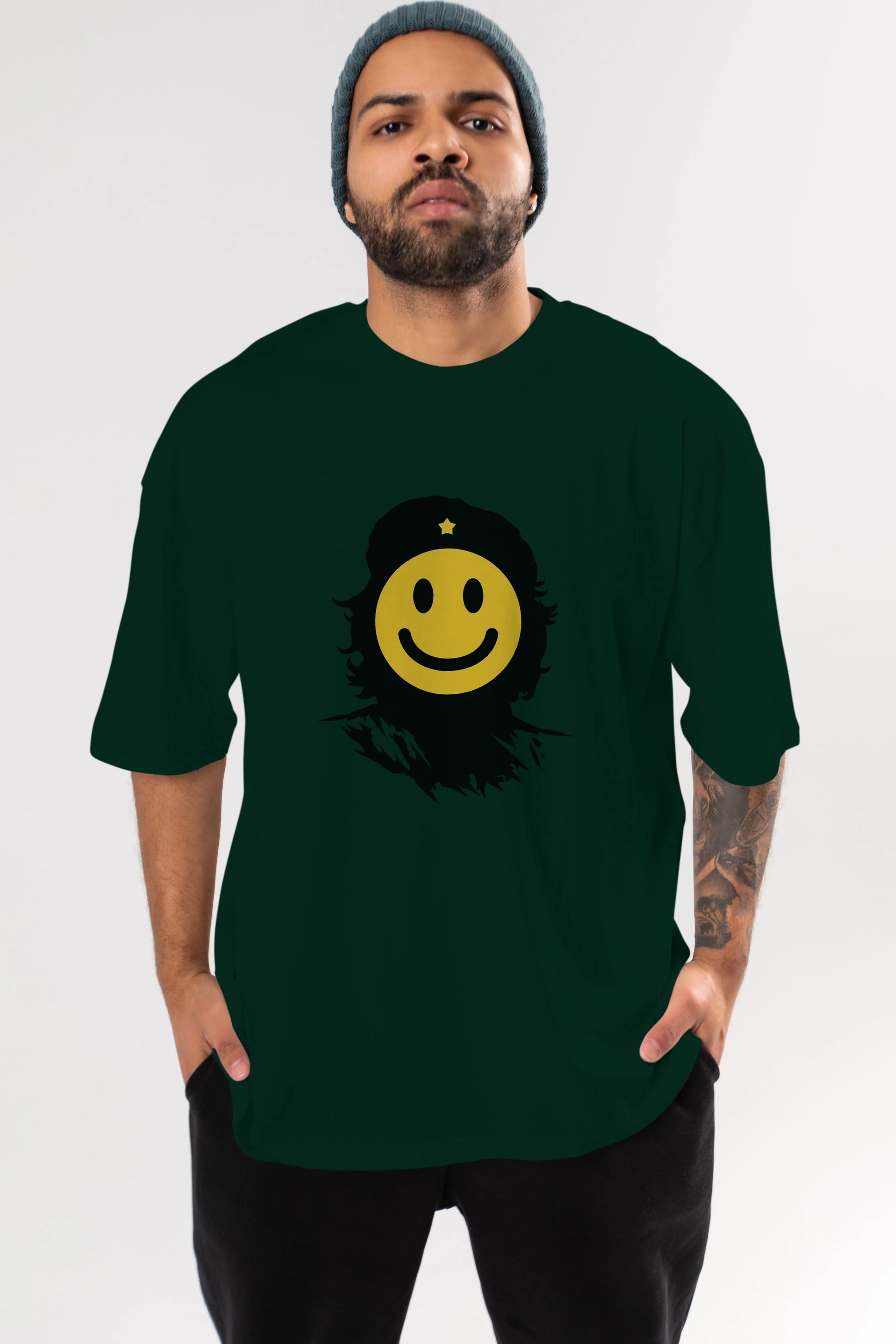 Che Smile Ön Baskılı Oversize t-shirt %100 pamuk Erkek Kadın Unisex