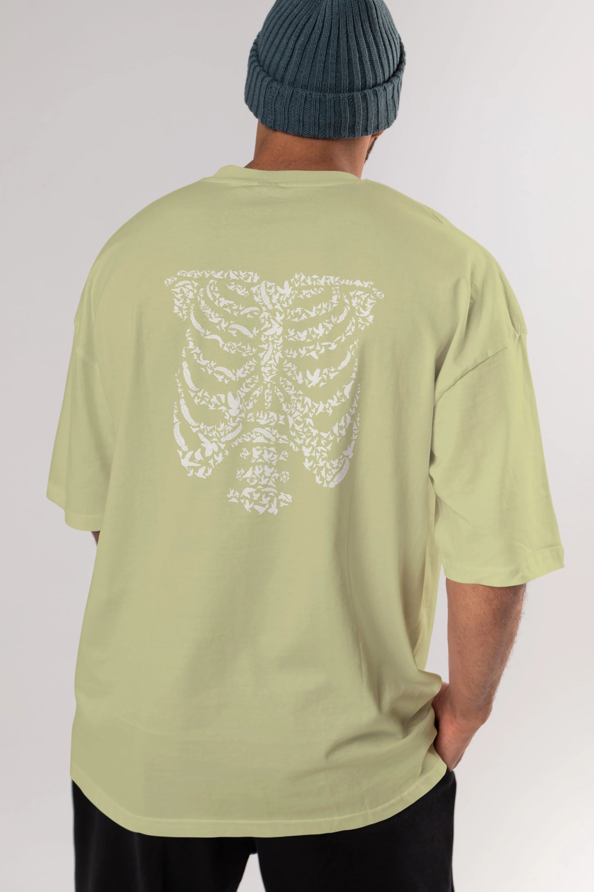 Ribcage Bird Arka Baskılı Oversize t-shirt %100 pamuk Erkek Kadın Unisex