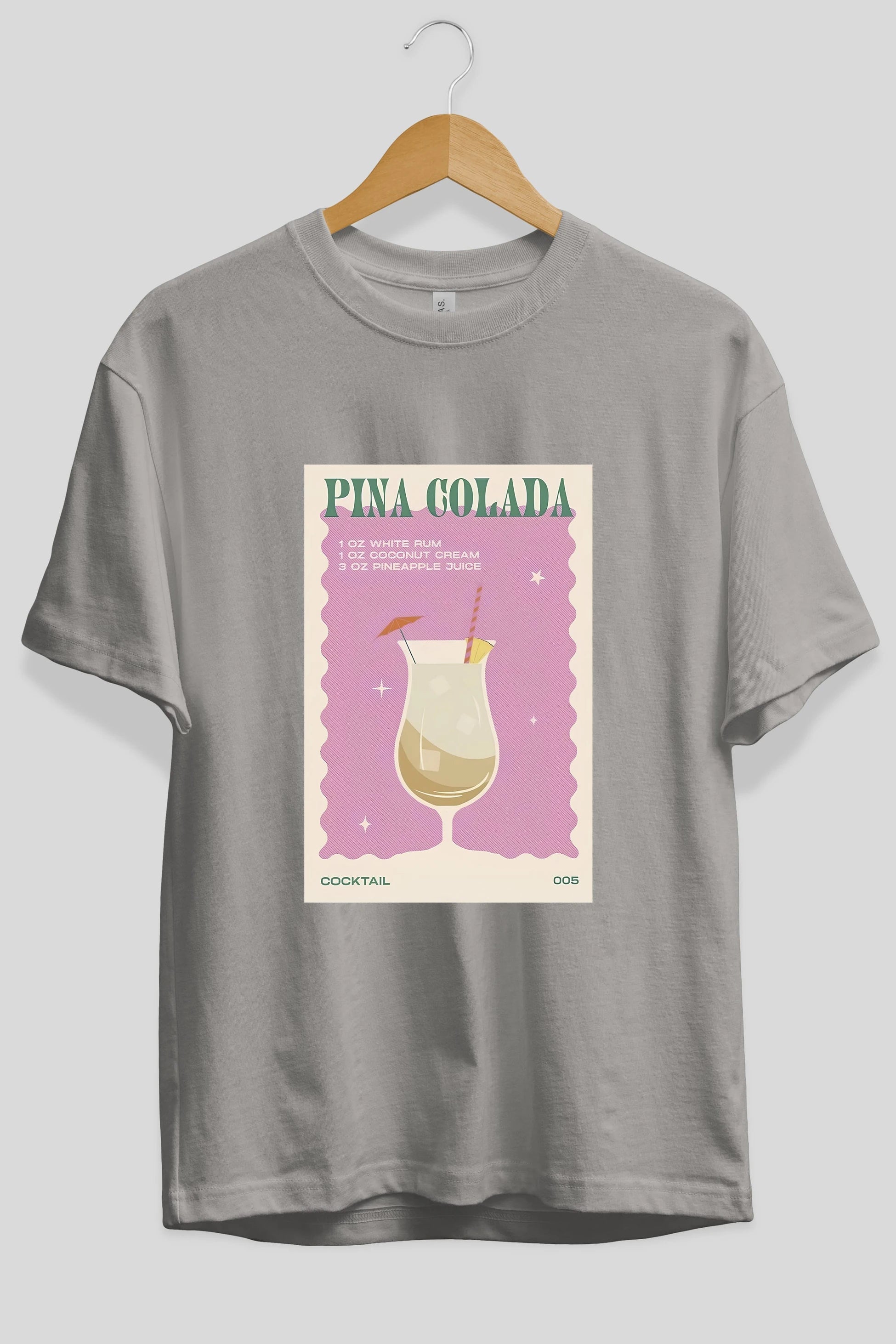 Pina Colada 3 Ön Baskılı Oversize t-shirt Erkek Kadın Unisex %100 Pamuk Bisiklet Yaka tişort