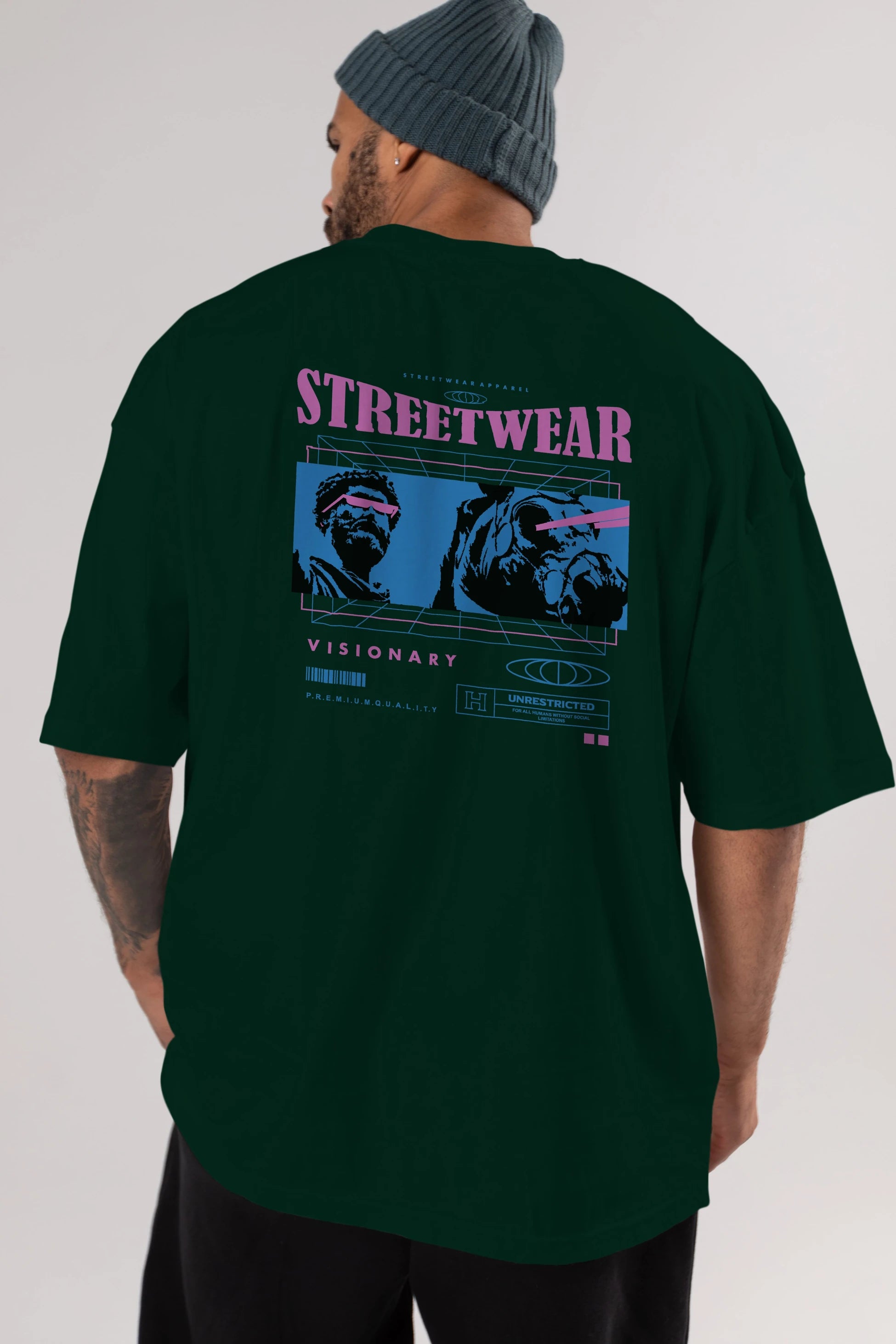Streetwear Visionary Arka Baskılı Oversize t-shirt Erkek Kadın Unisex