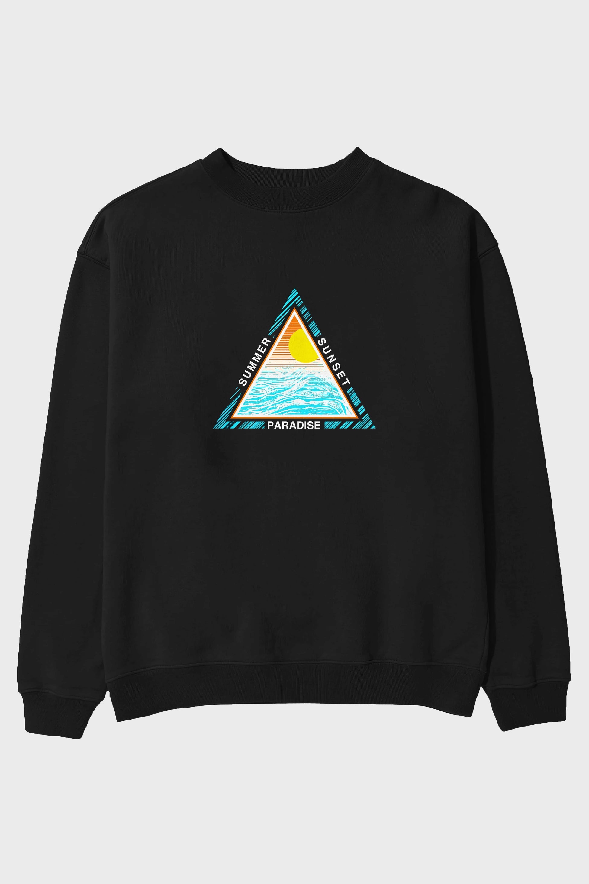 Summer Sunset Paradise Ön Baskılı Oversize Sweatshirt Erkek Kadın Unisex