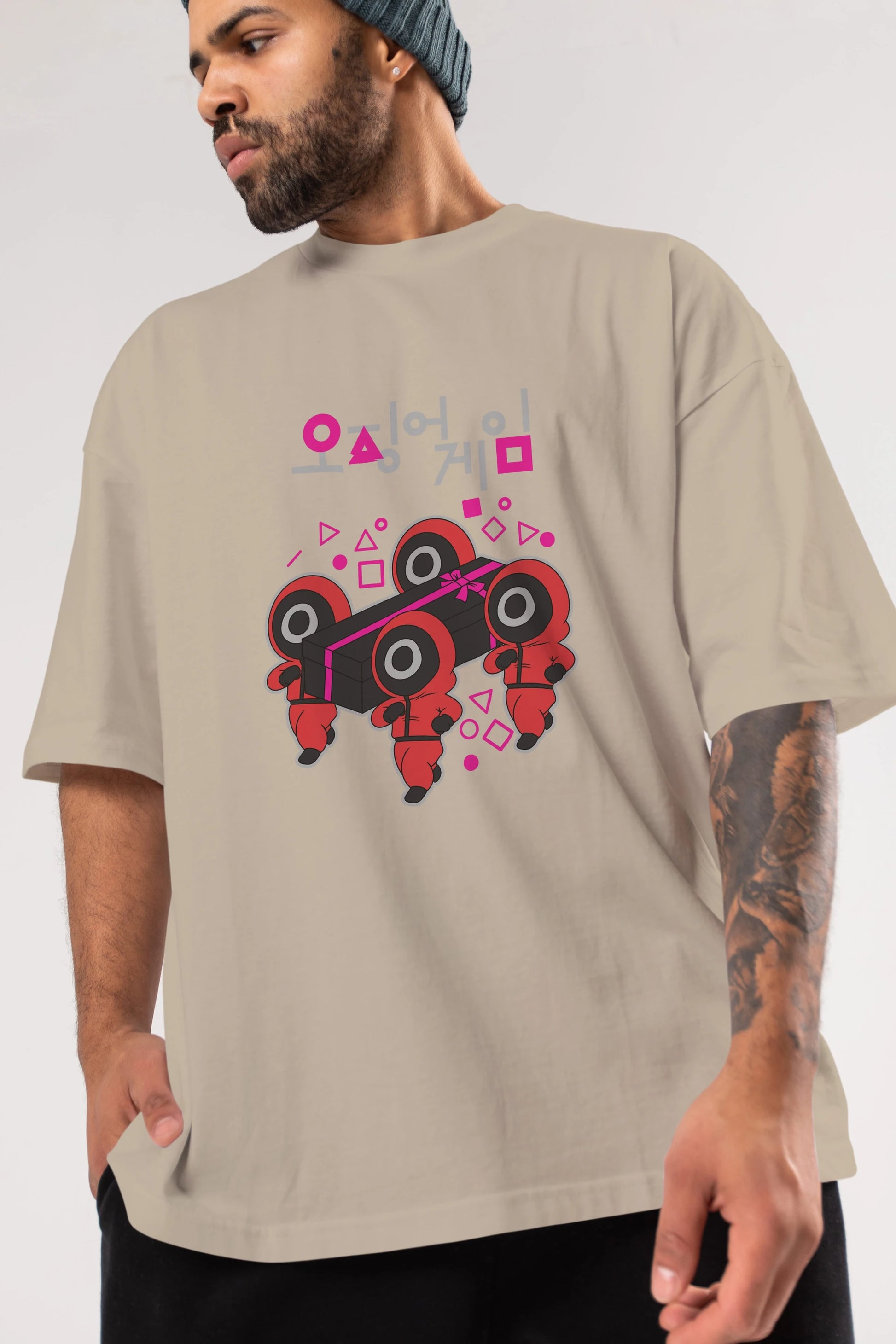 Squid Game (6) Ön Baskılı Oversize t-shirt Erkek Kadın Unisex %100 Pamuk Bisiklet Yaka tişort