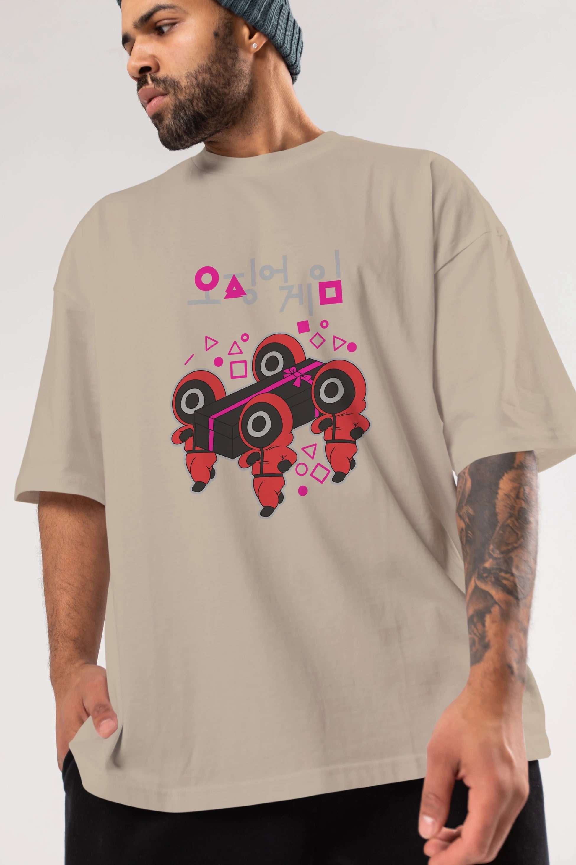 Squid Game (6) Ön Baskılı Oversize t-shirt Erkek Kadın Unisex %100 Pamuk Bisiklet Yaka tişort