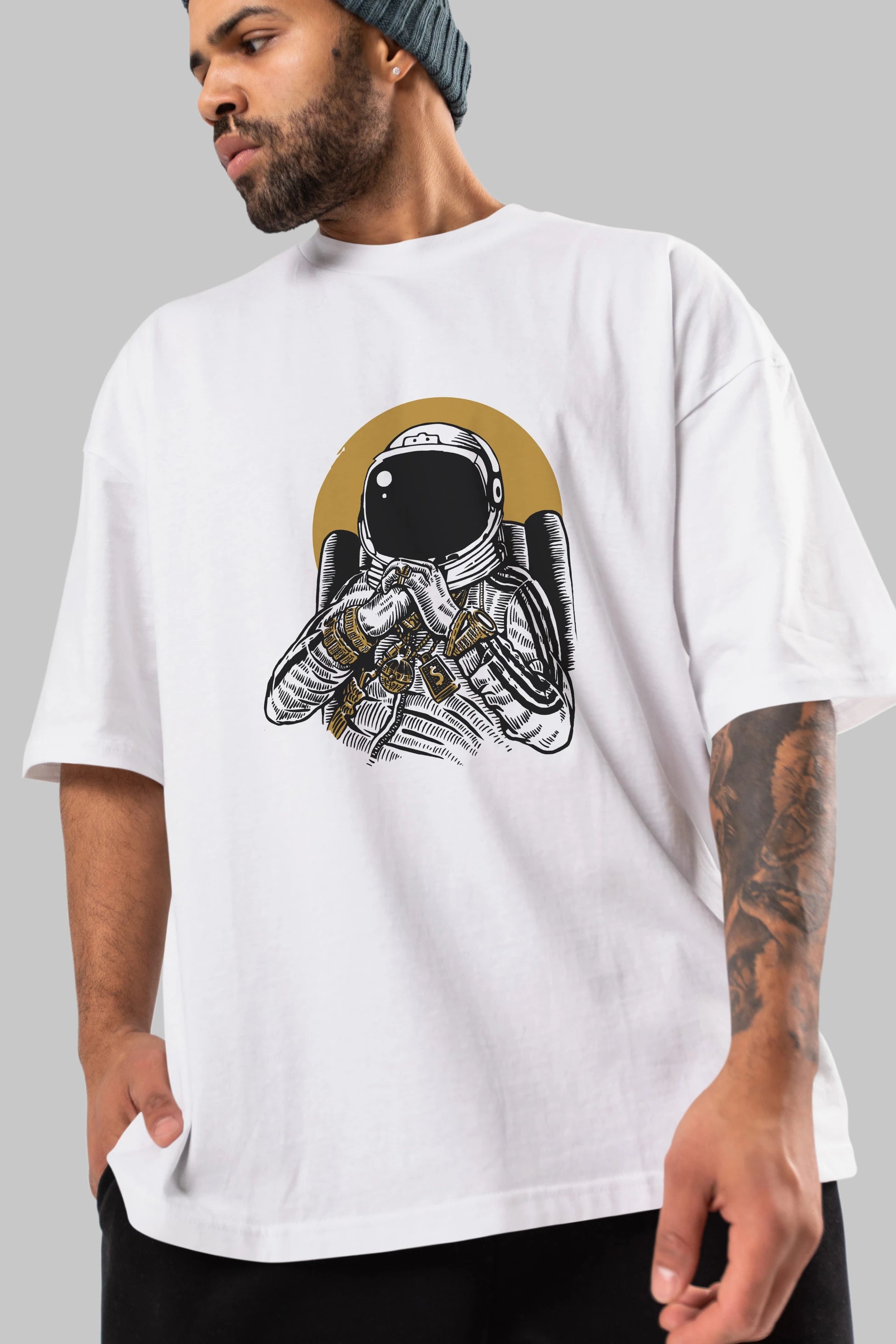 Space Dee Jay Ön Baskılı Oversize t-shirt Erkek Kadın Unisex %100 Pamuk tişort