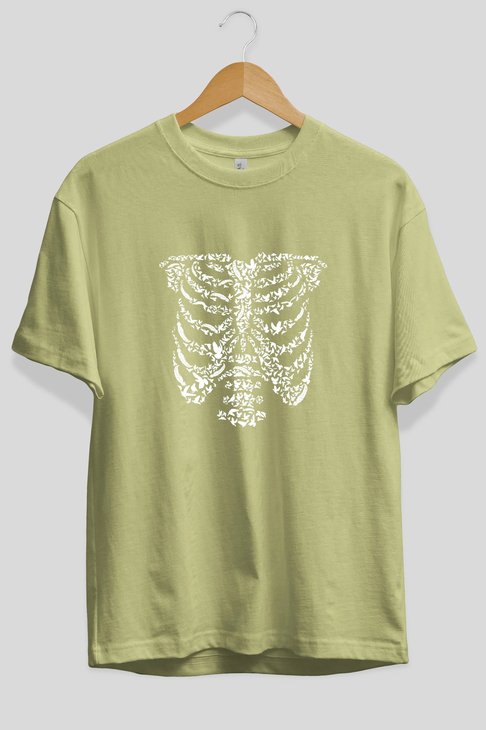 Ribcage Bird Ön Baskılı Oversize t-shirt %100 pamuk Erkek Kadın Unisex