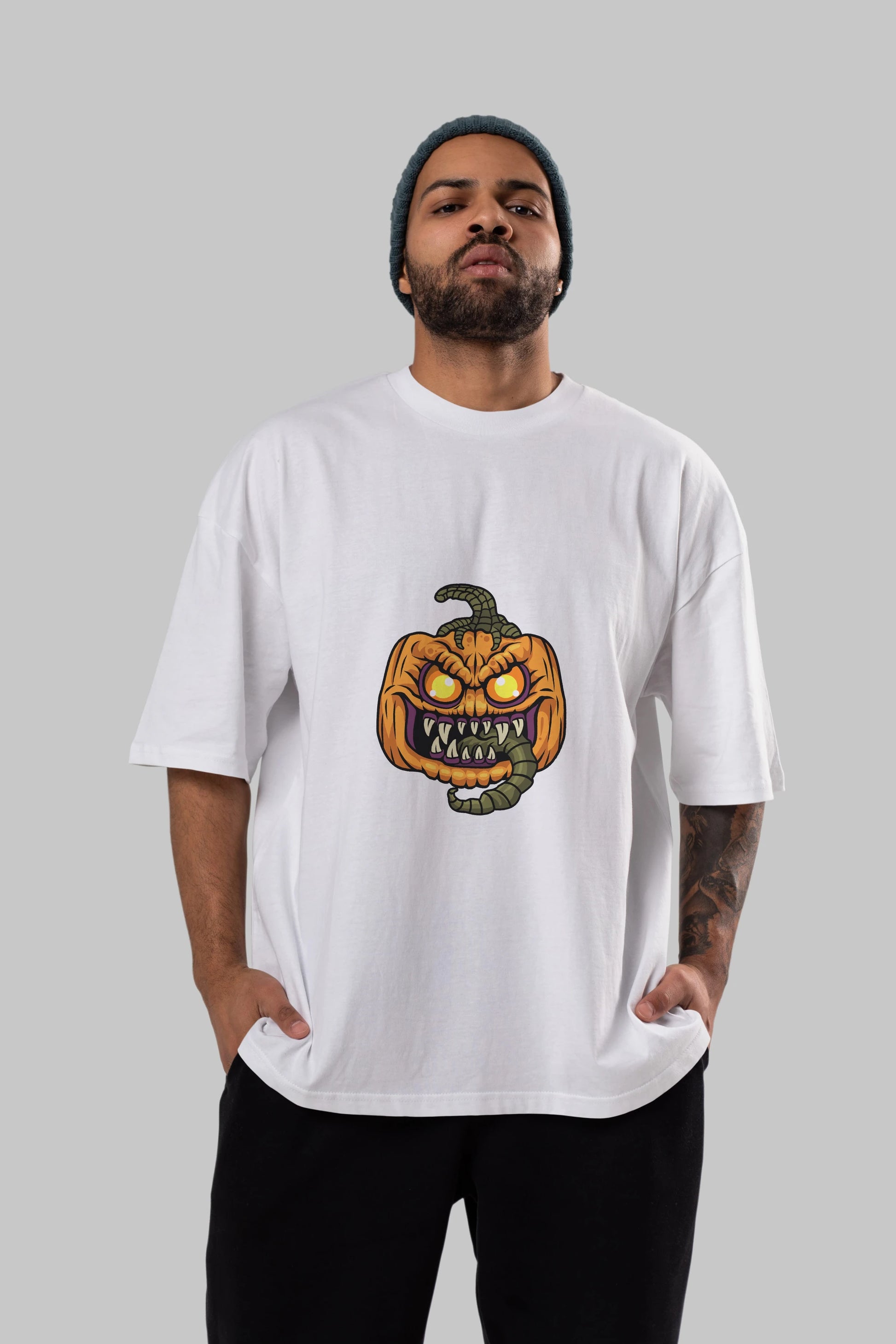 Halloween Ön Baskılı Oversize t-shirt Erkek Kadın Unisex %100 Pamuk tişort