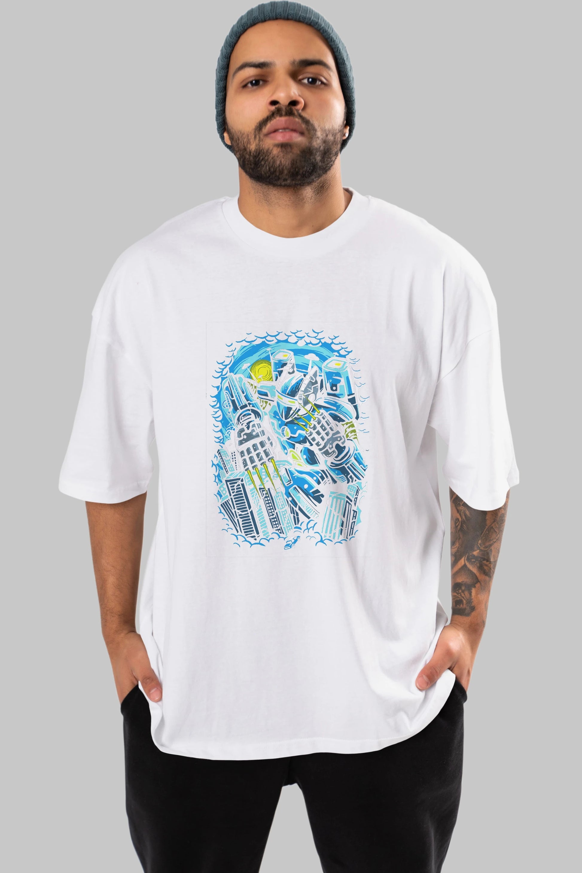 Destroy The City Ön Baskılı Oversize t-shirt Erkek Kadın Unisex %100 Pamuk tişort