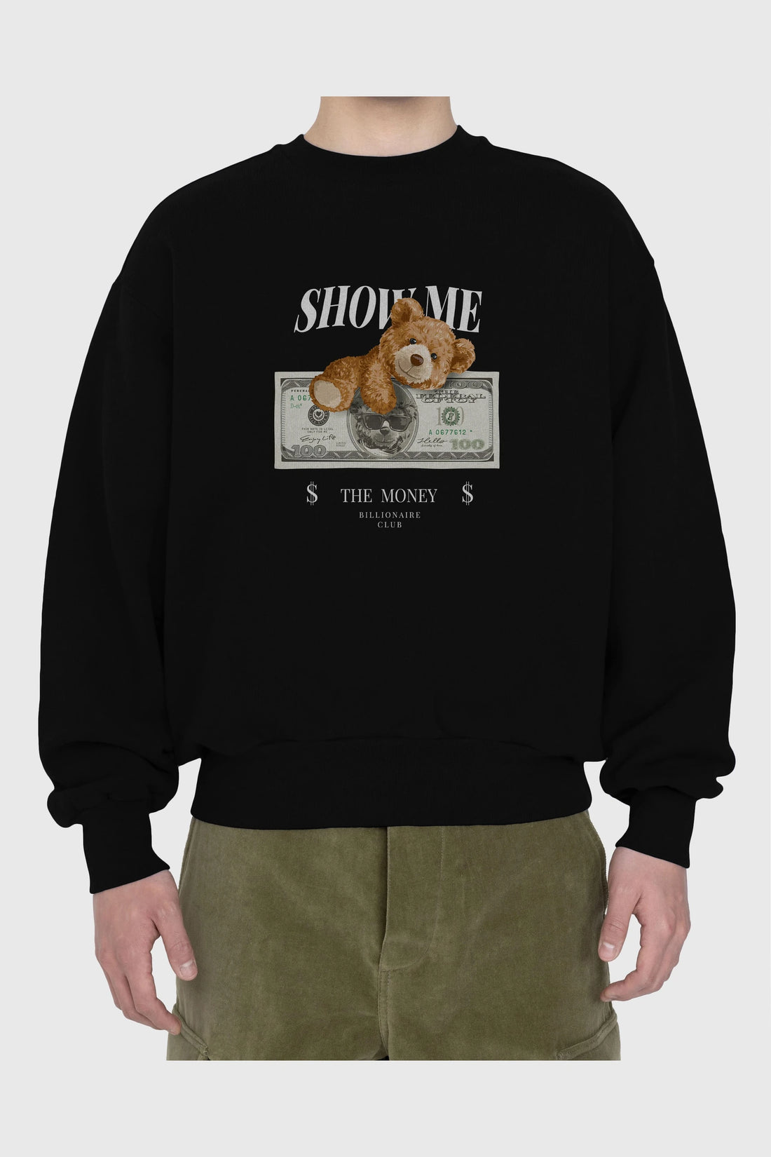 Teddy Bear The Money Ön Baskılı Oversize Sweatshirt Erkek Kadın Unisex