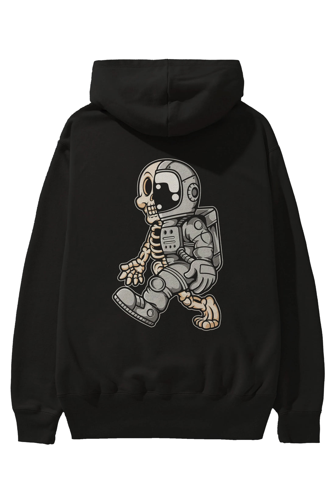 Astronaut Half Skull Arka Baskılı Hoodie Oversize Kapüşonlu Sweatshirt Erkek Kadın Unisex