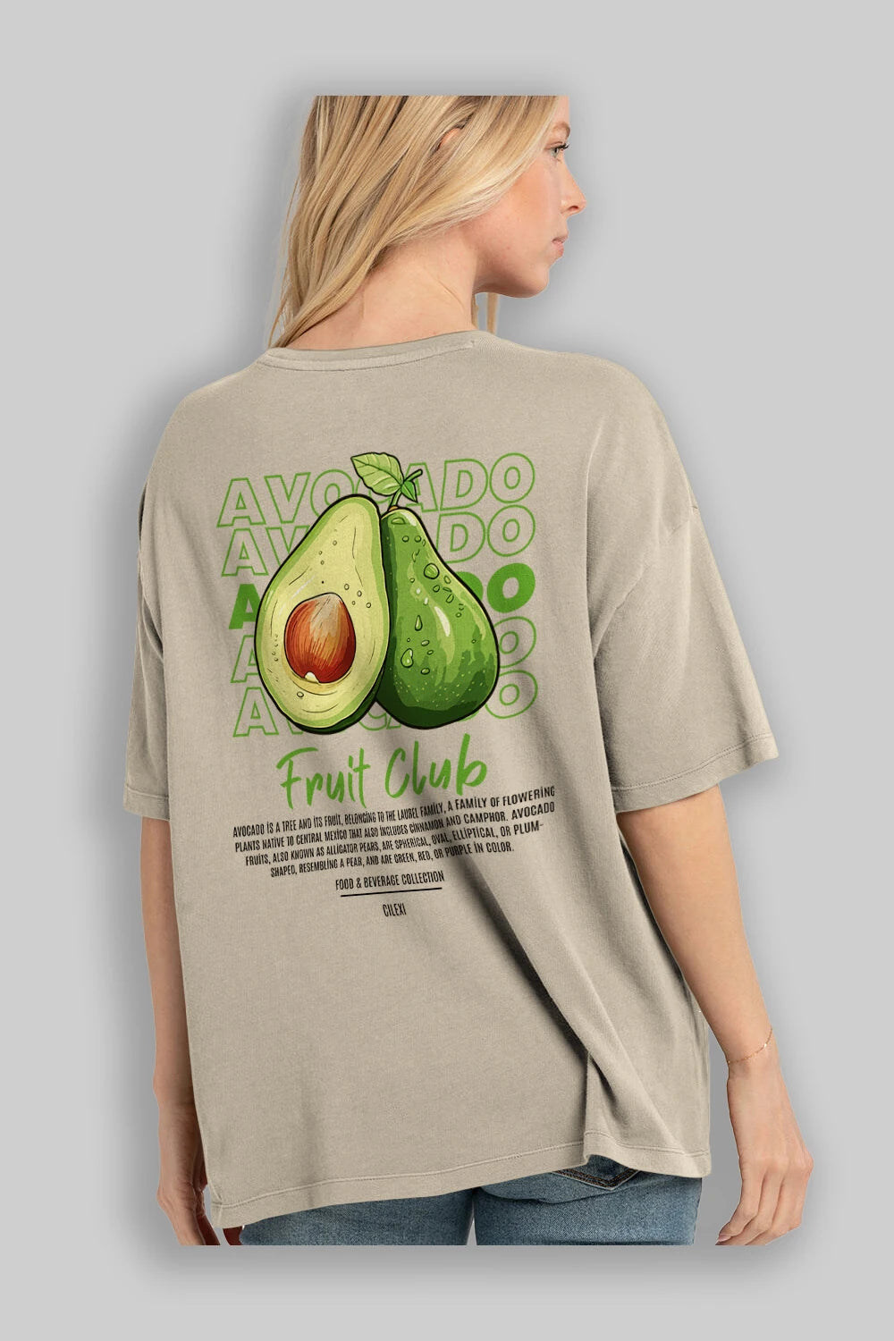Avocado Arka Baskılı Oversize t-shirt Erkek Kadın Pamuk Bisiklet Yaka tişort