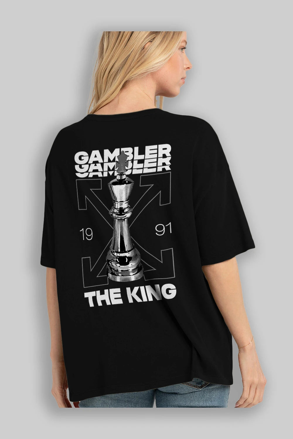 Gambler The King Arka Baskılı Oversize t-shirt Erkek Kadın Unisex