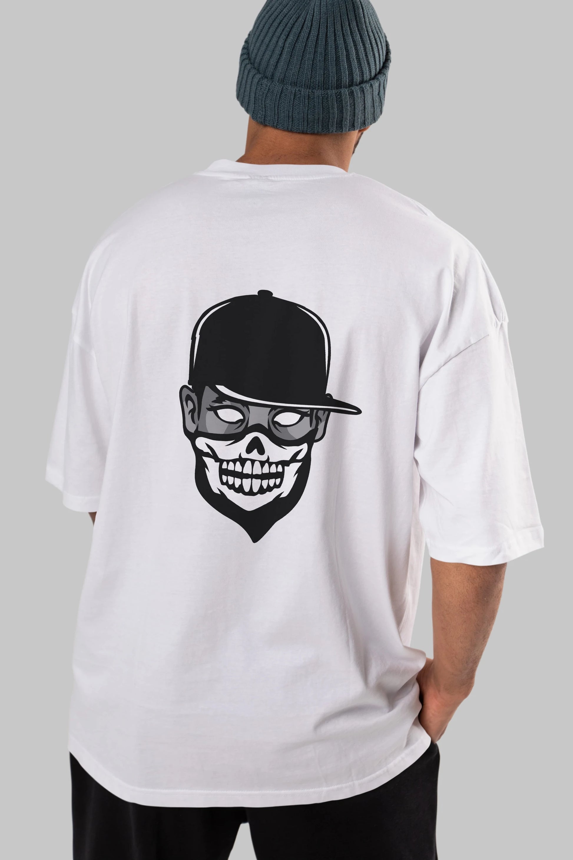 Skull Mask Arka Baskılı Oversize t-shirt Erkek Kadın Unisex %100 Pamuk tişort