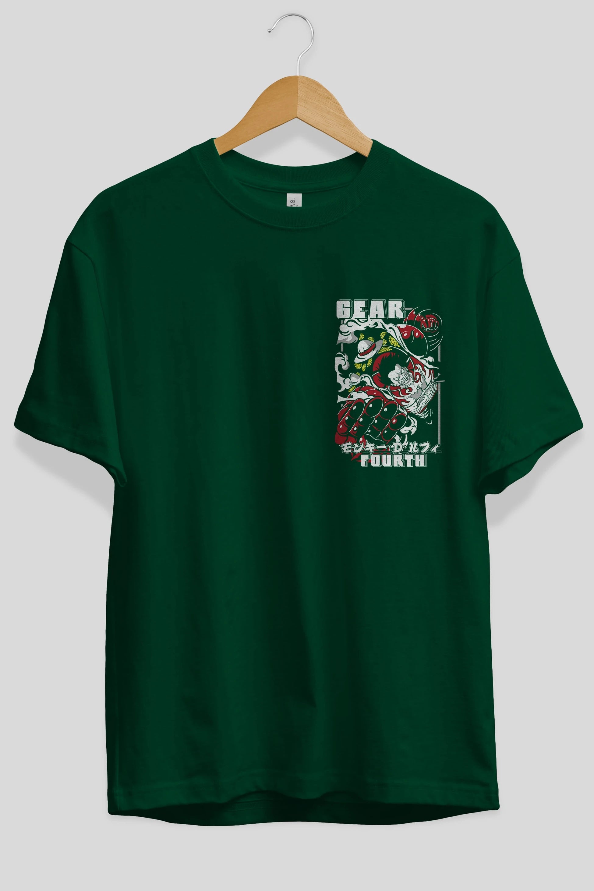 LUFFY gear fourth Ön Sol Baskılı Oversize t-shirt Erkek Kadın Unisex %100 Pamuk Bisiklet Yaka tişort