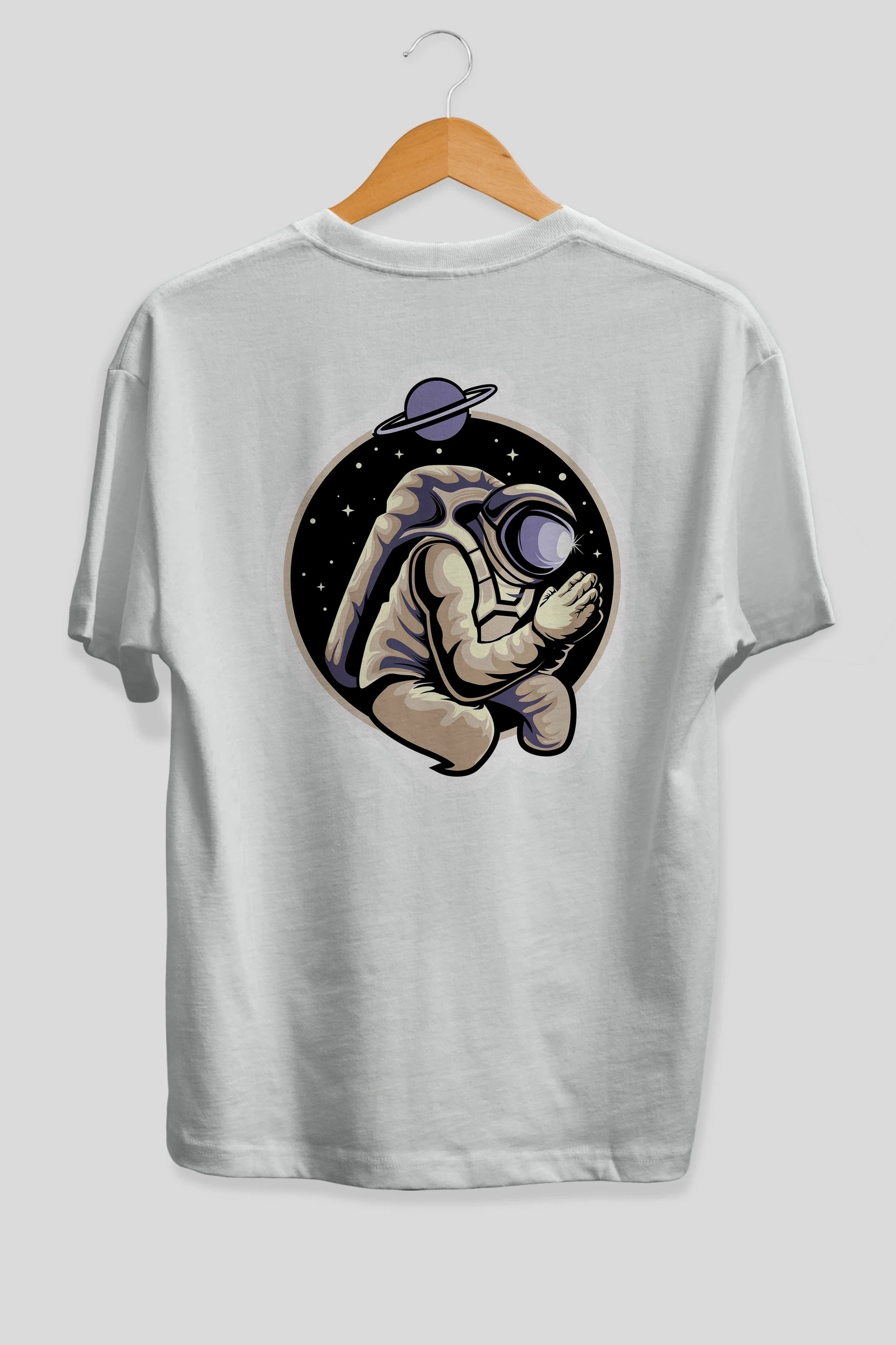 Astronaut Praying Sticker Arka Baskılı Oversize t-shirt Erkek Kadın Unisex