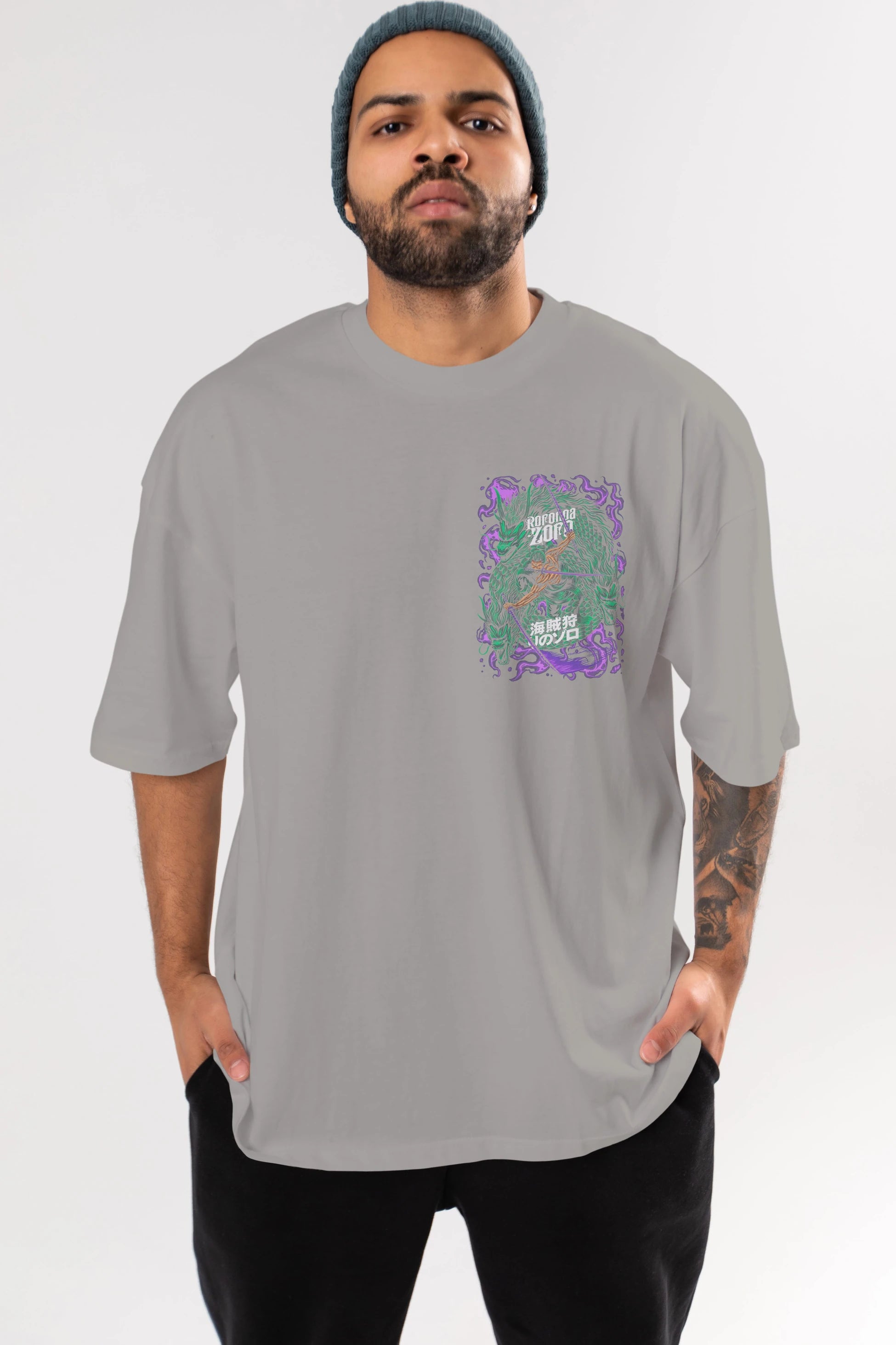 RORONOA ZORO 5 Ön Sol Baskılı Oversize t-shirt Erkek Kadın Unisex %100 Pamuk Bisiklet Yaka tişort