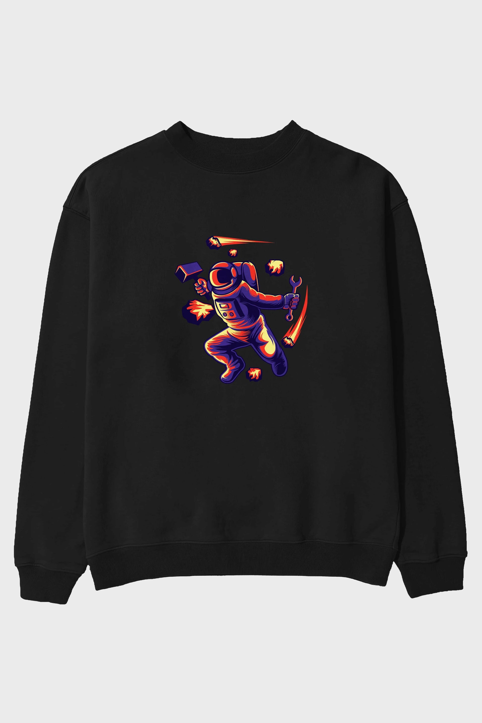 Astronaut Block Meteor Ön Baskılı Oversize Sweatshirt Erkek Kadın Unisex