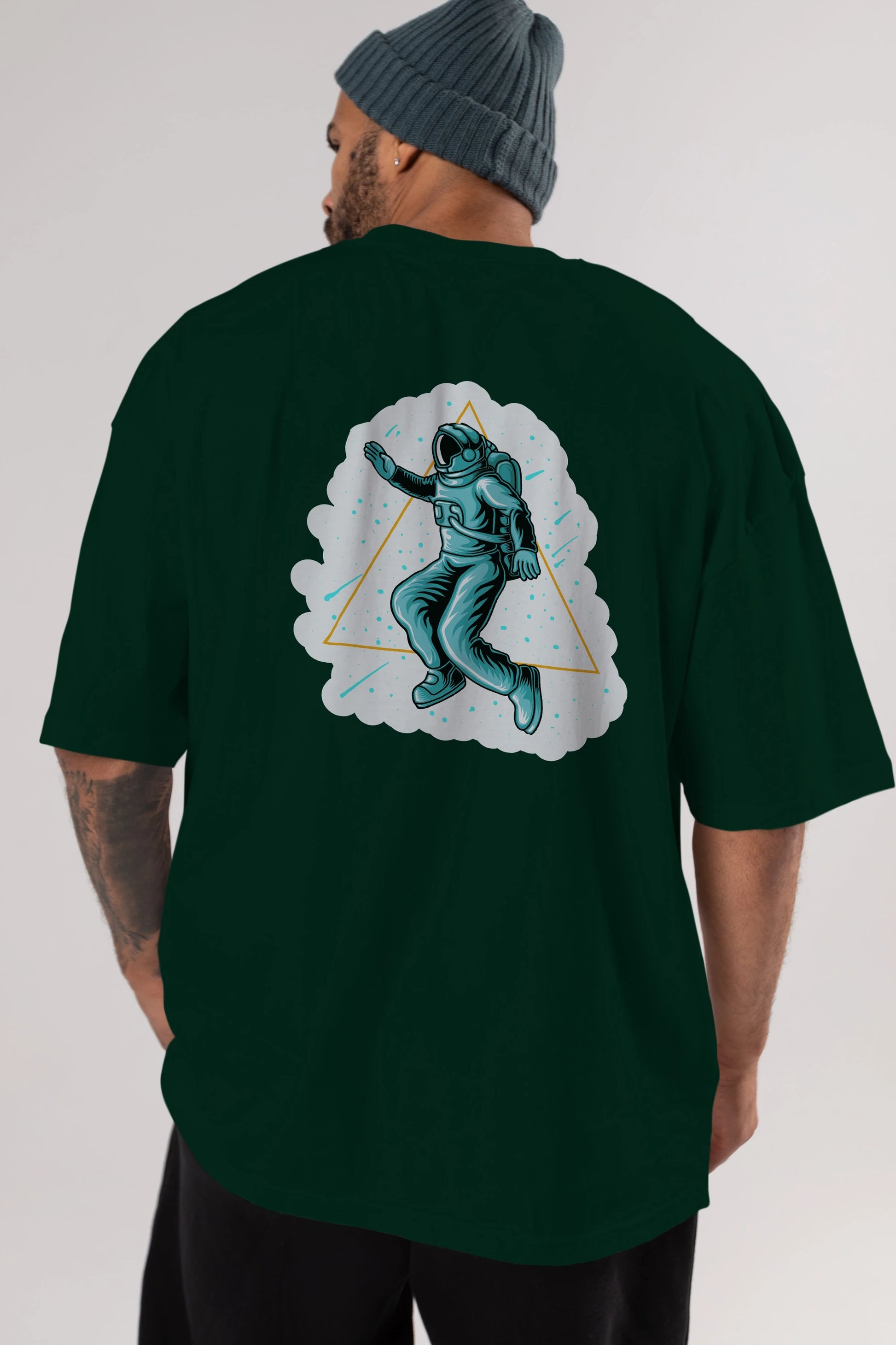 Astronaut Starry Triangle Sticker Arka Baskılı Oversize t-shirt Erkek Kadın Unisex