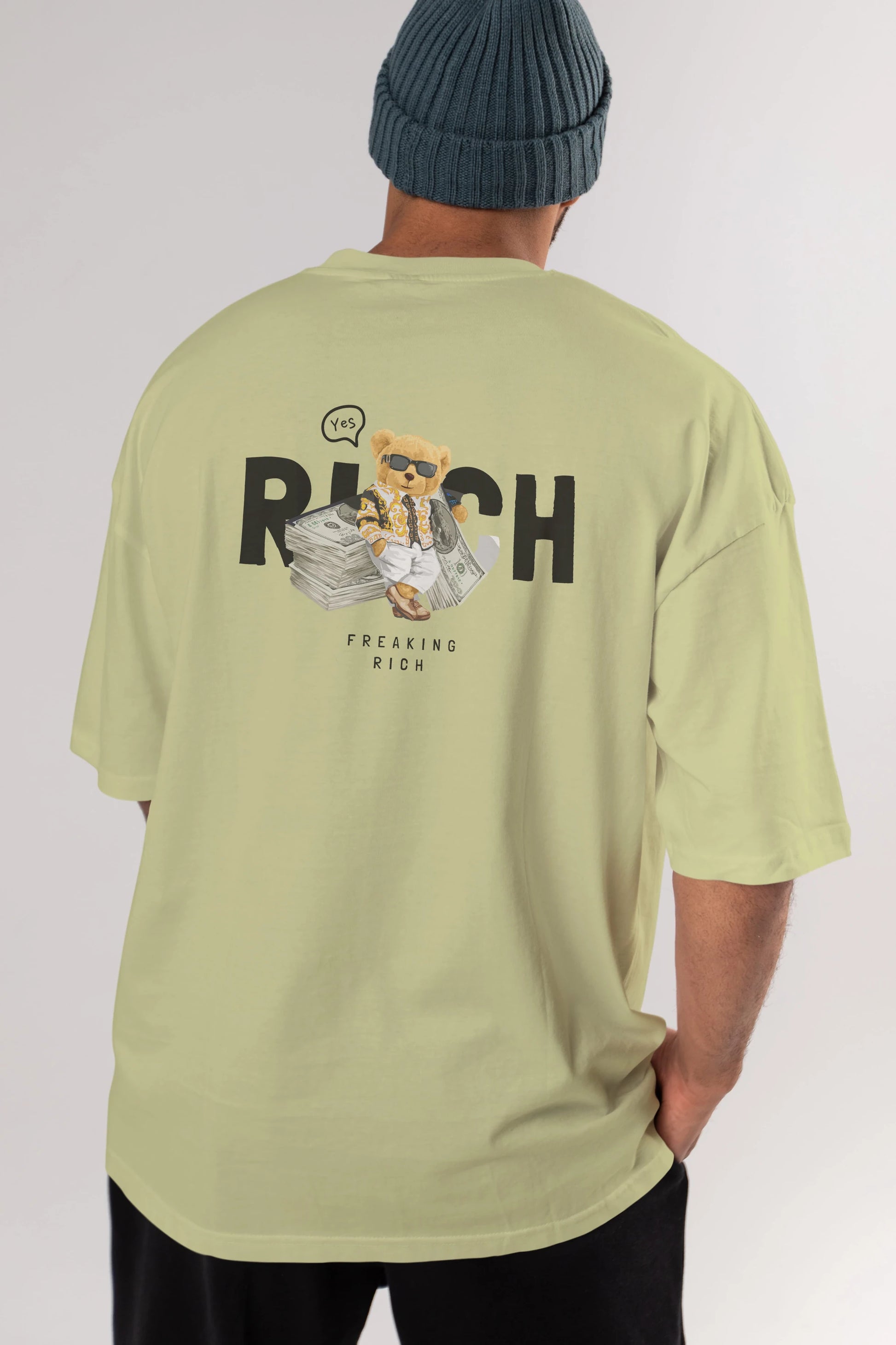 Teddy Bear Freakıng Rich Arka Baskılı Oversize t-shirt Erkek Kadın Unisex %100 Pamuk