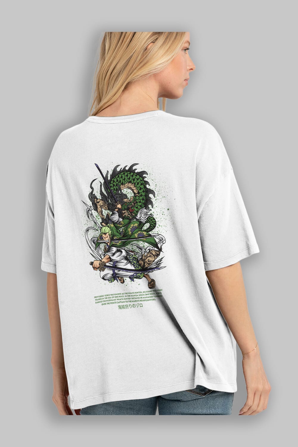 Zoro-ONE PIECE Anime Arka Baskılı Oversize t-shirt Erkek Kadın Unisex
