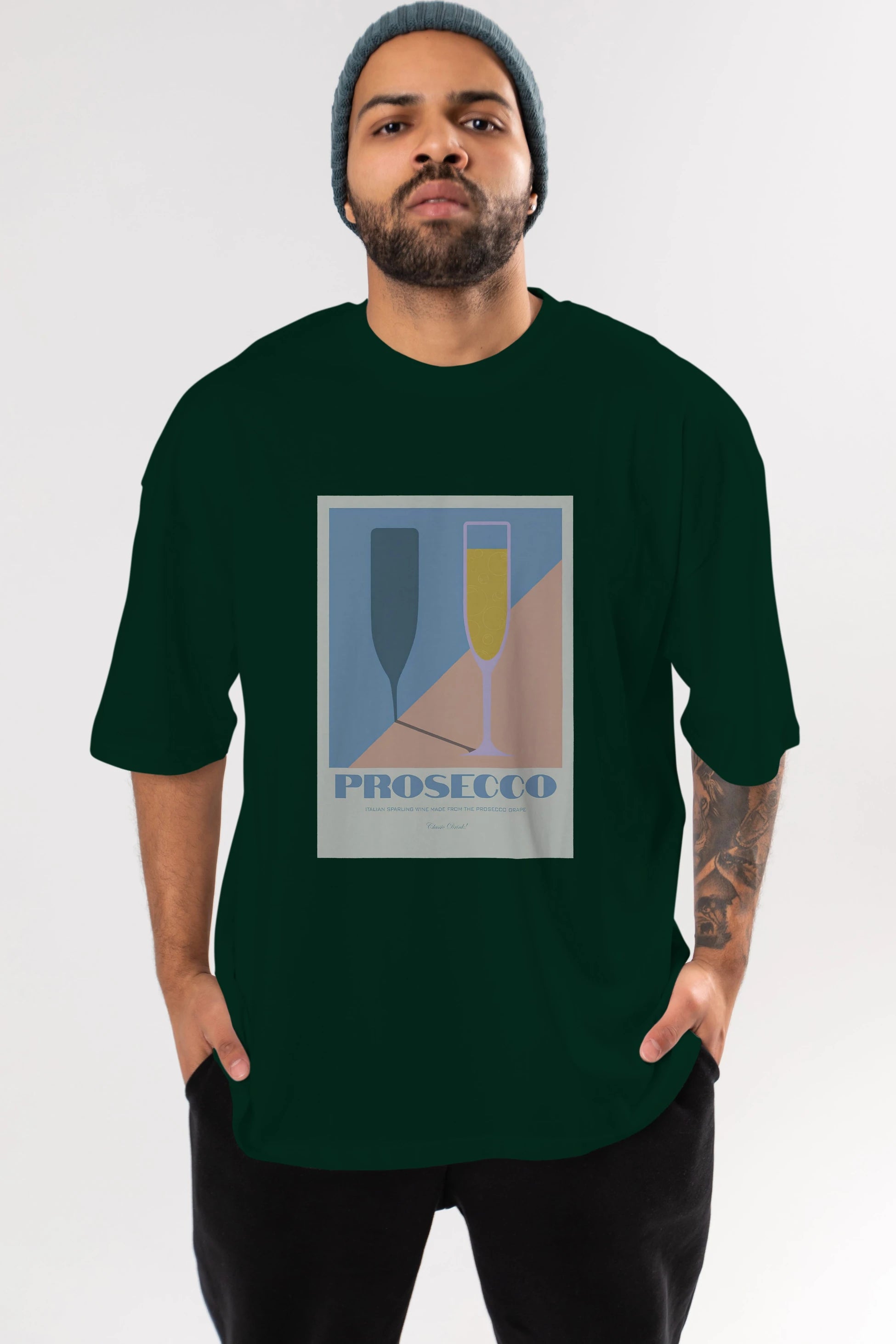 Prosecco Ön Baskılı Oversize t-shirt Erkek Kadın Unisex %100 Pamuk Bisiklet Yaka tişort