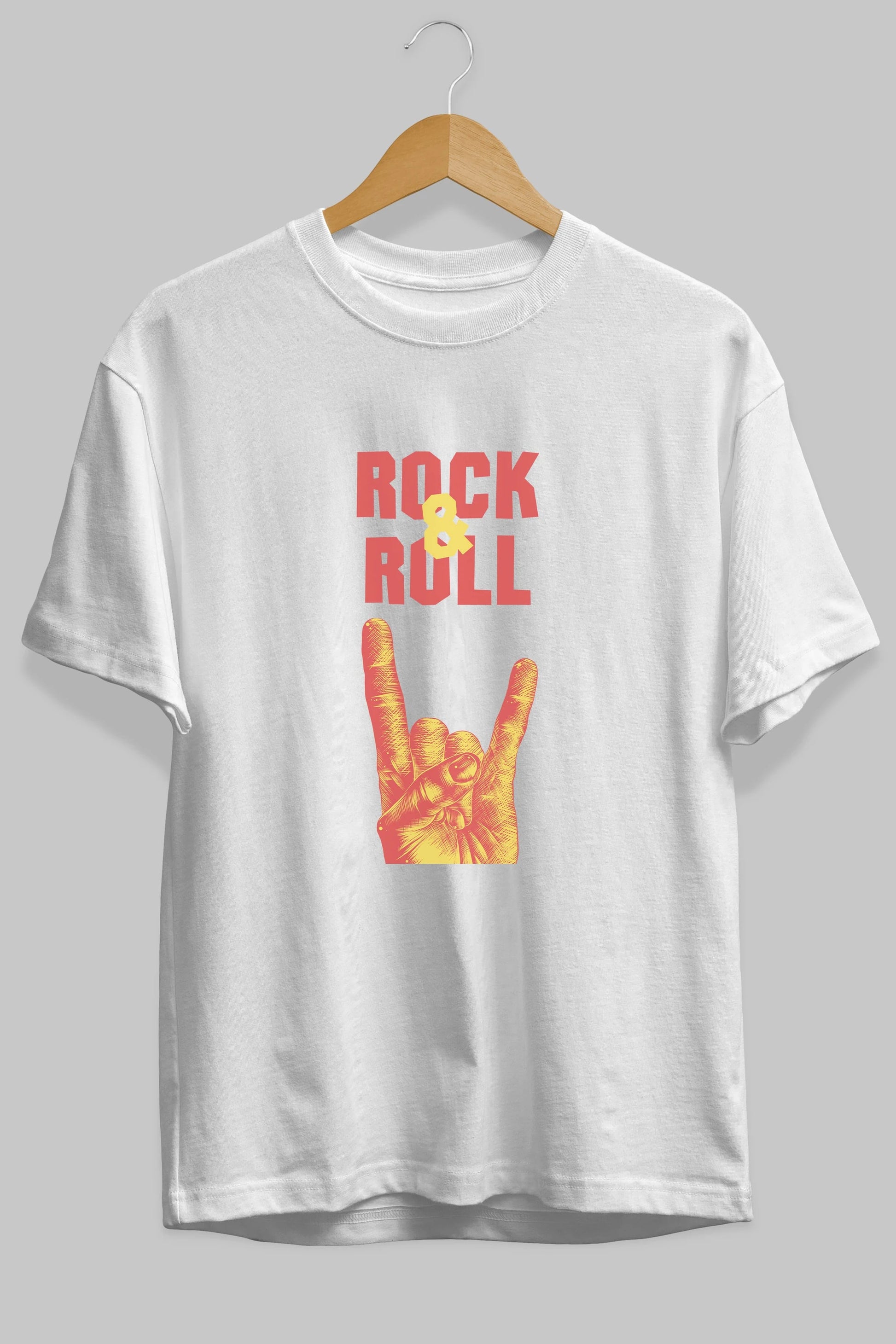 Rock & Roll Yazılı Ön Baskılı Oversize t-shirt Erkek Kadın Unisex