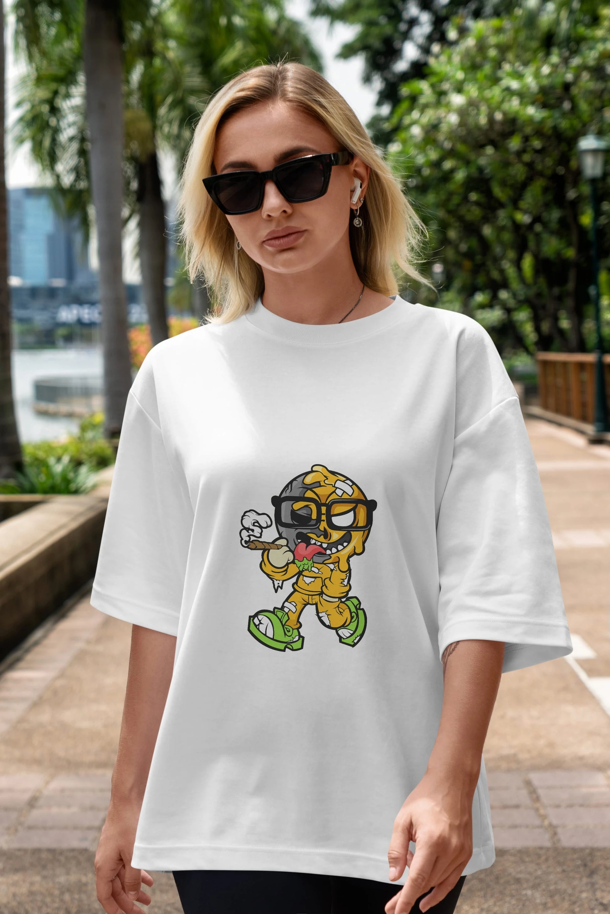 Eyeball Smoker Ön Baskılı Oversize t-shirt Erkek Kadın Unisex %100 Pamuk tişort