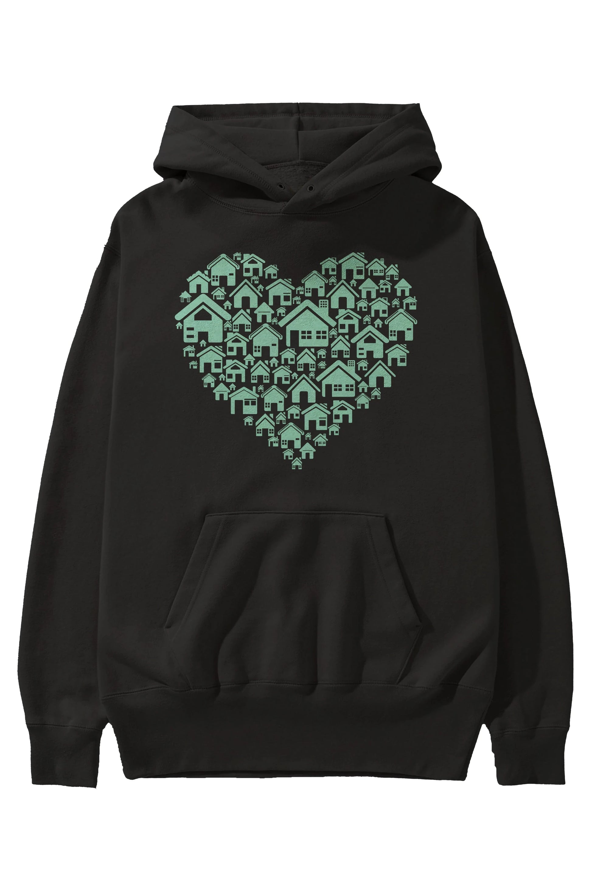 Home Heart Ön Baskılı Hoodie Oversize Kapüşonlu Sweatshirt Erkek Kadın Unisex