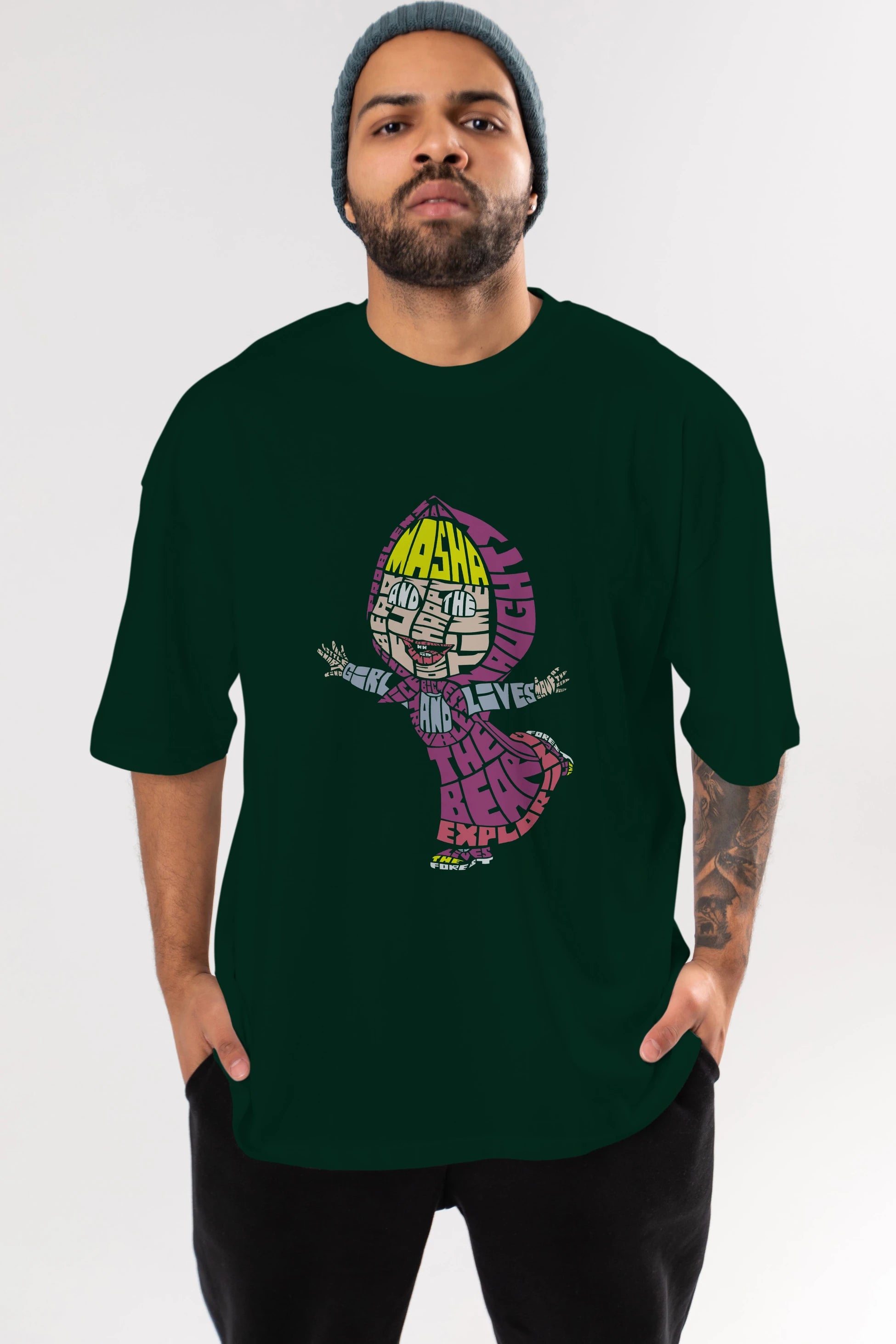 Masha And The Bear Ön Baskılı Oversize t-shirt %100 pamuk Erkek Kadın Unisex