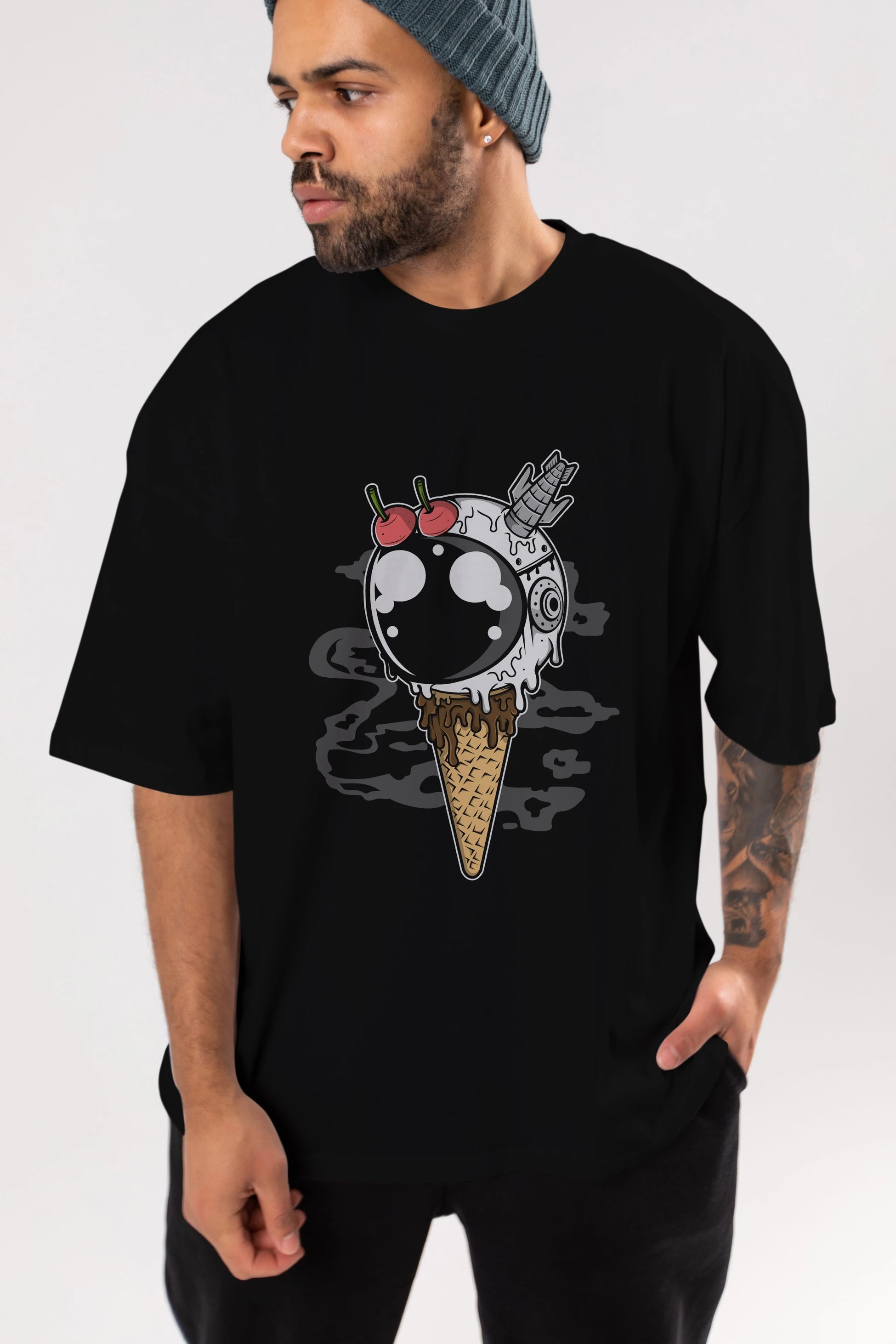 Astronaut Ice Cream Ön Baskılı Oversize t-shirt Erkek Kadın Unisex