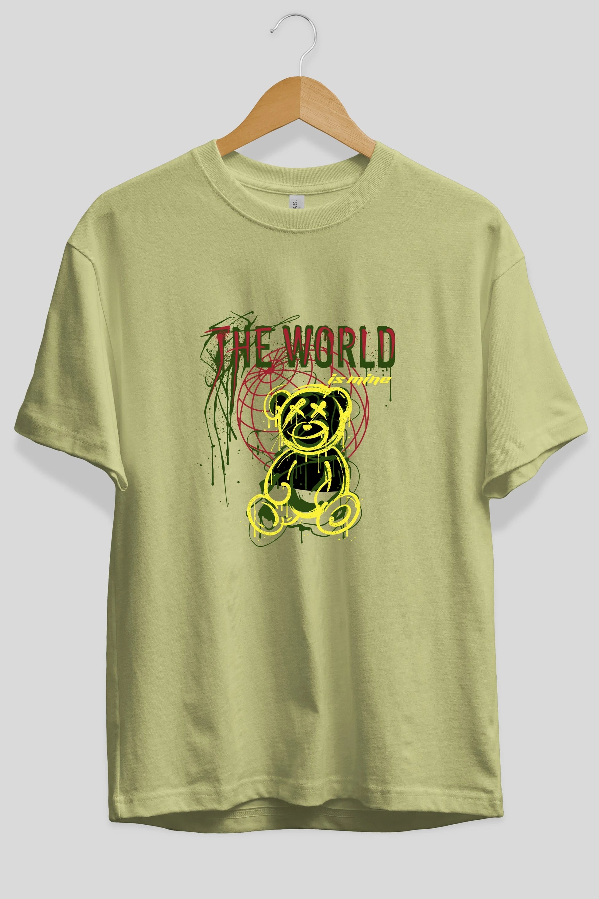 The World is Mine Bear Ön Baskılı Oversize t-shirt Erkek Kadın Unisex