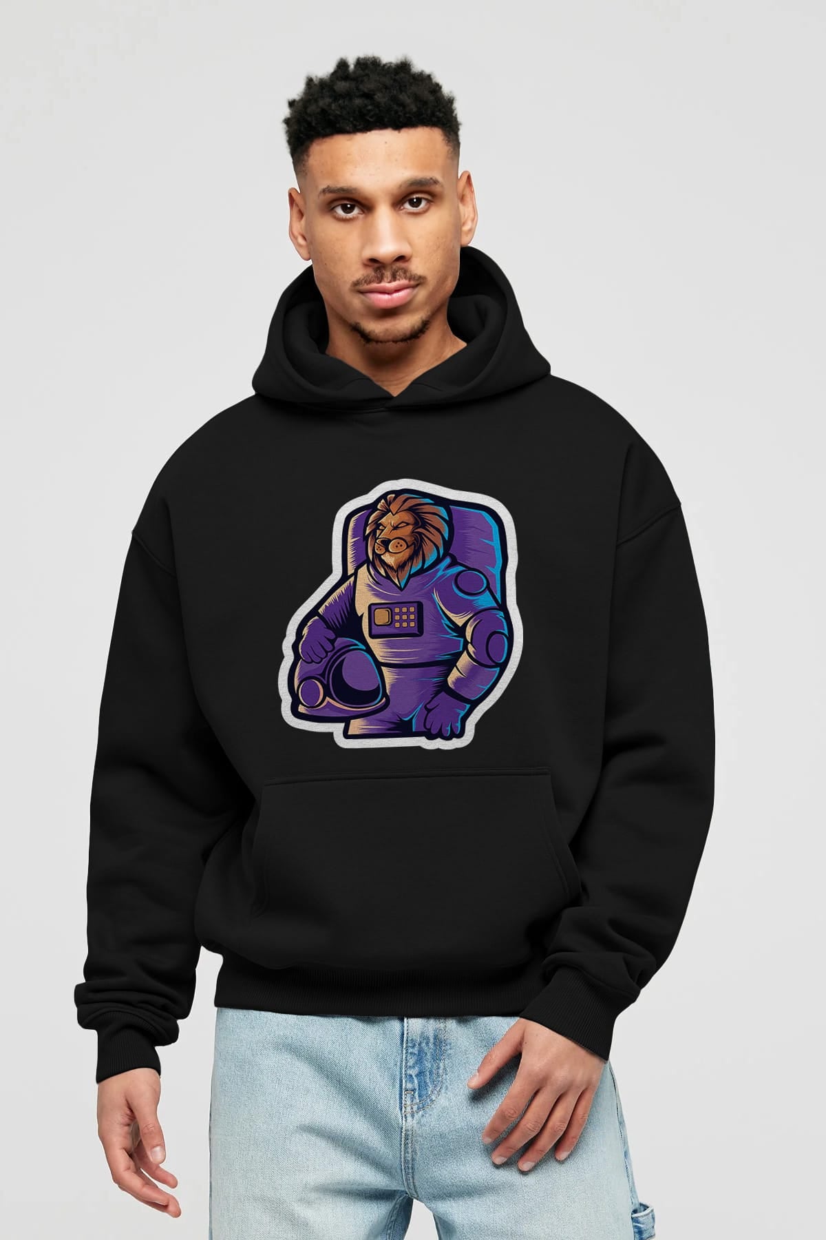 Astroking Sticker Ön Baskılı Hoodie Oversize Kapüşonlu Sweatshirt Erkek Kadın Unisex