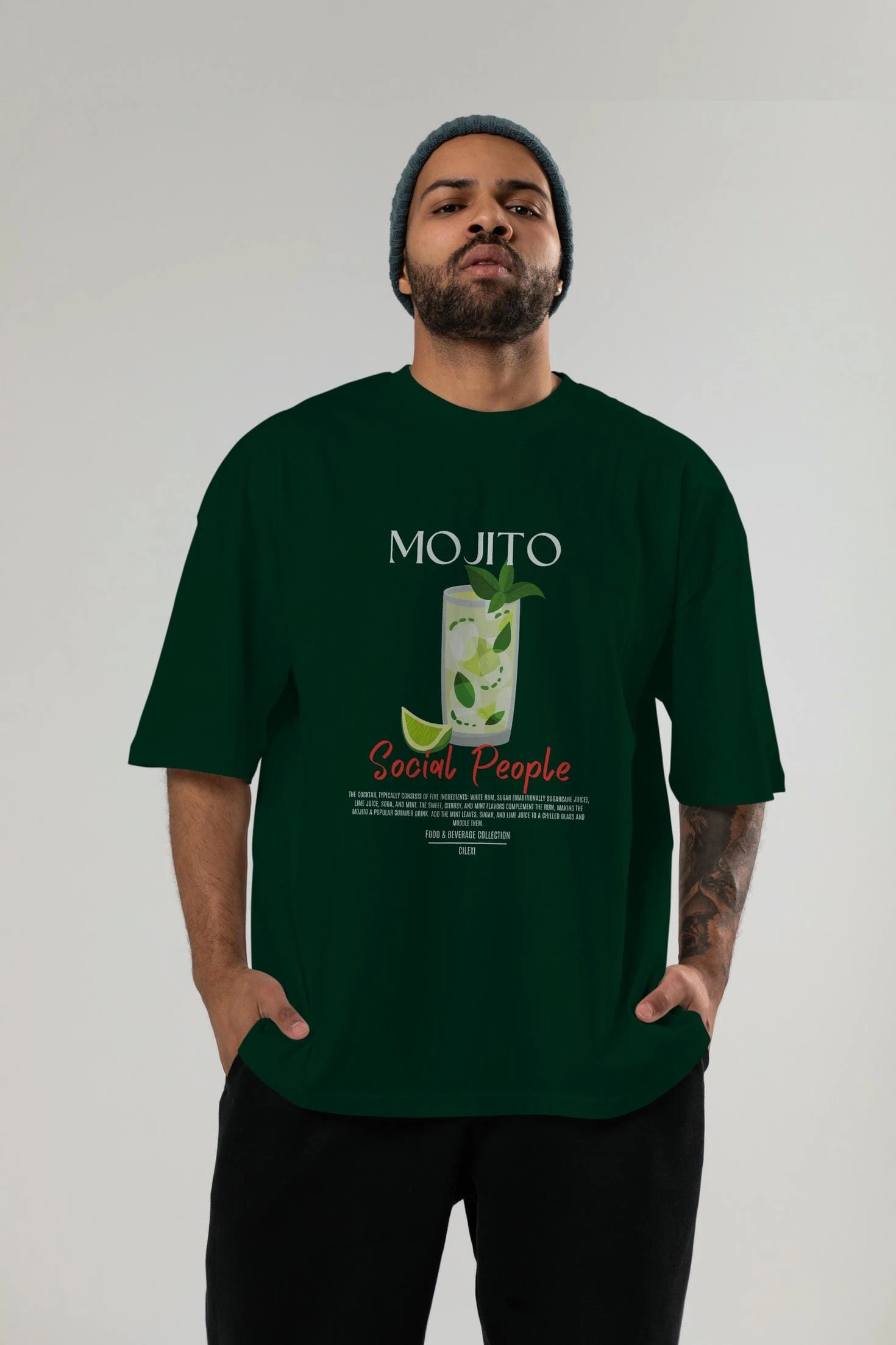 Mojıto Kokteyl Serisi ön Baskılı Oversize t-shirt Erkek Kadın %100 Pamuk Bisiklet Yaka tişort